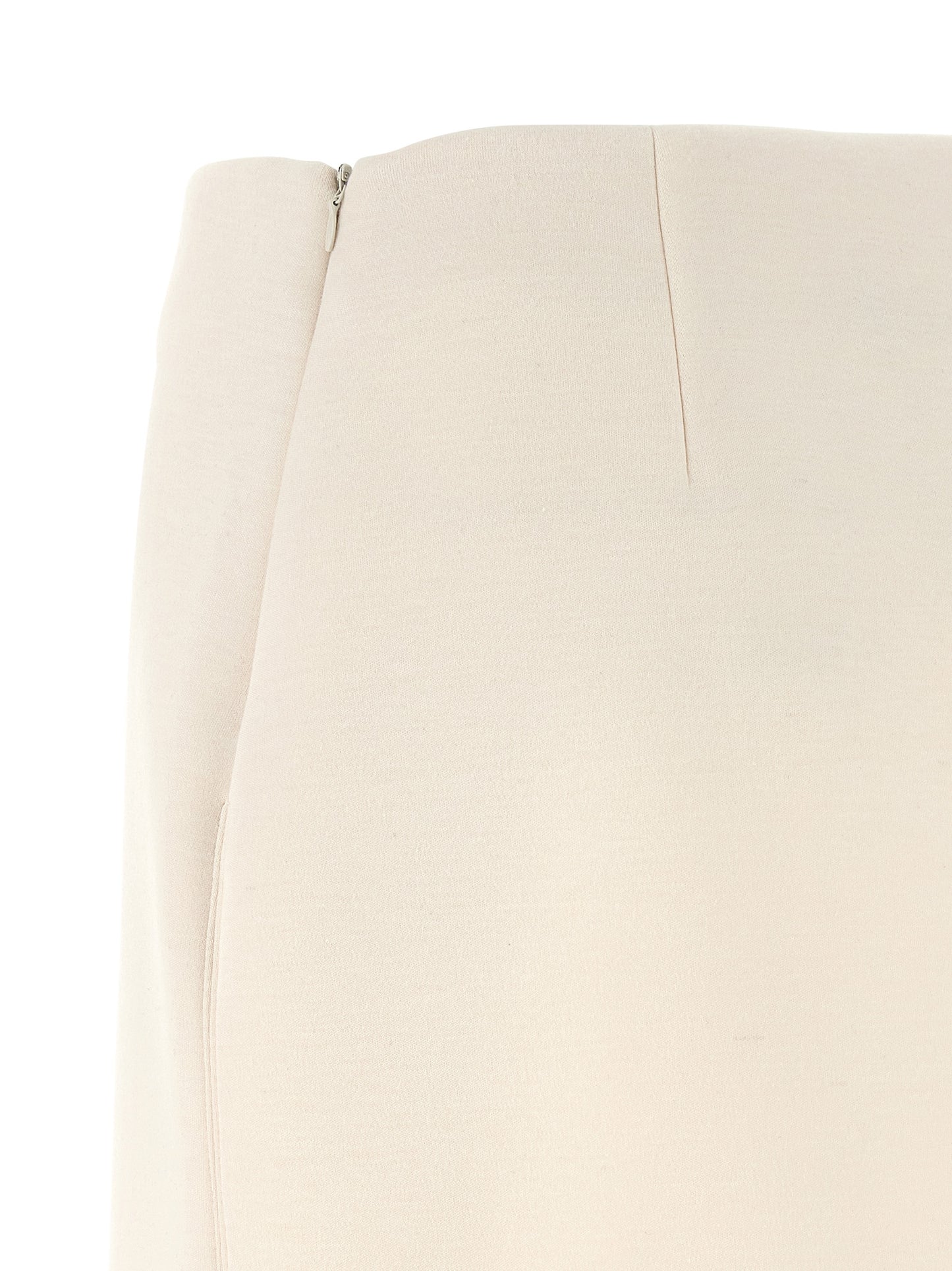 Skirt by Fabiana Filippi for women in modal polyurethane & cashmere beige features an tailored silhouette, artfully capturing the essence of Women's Flared Modal Polyurethane & Cashmere Mini Long Skirt in a sophisticated mini long.