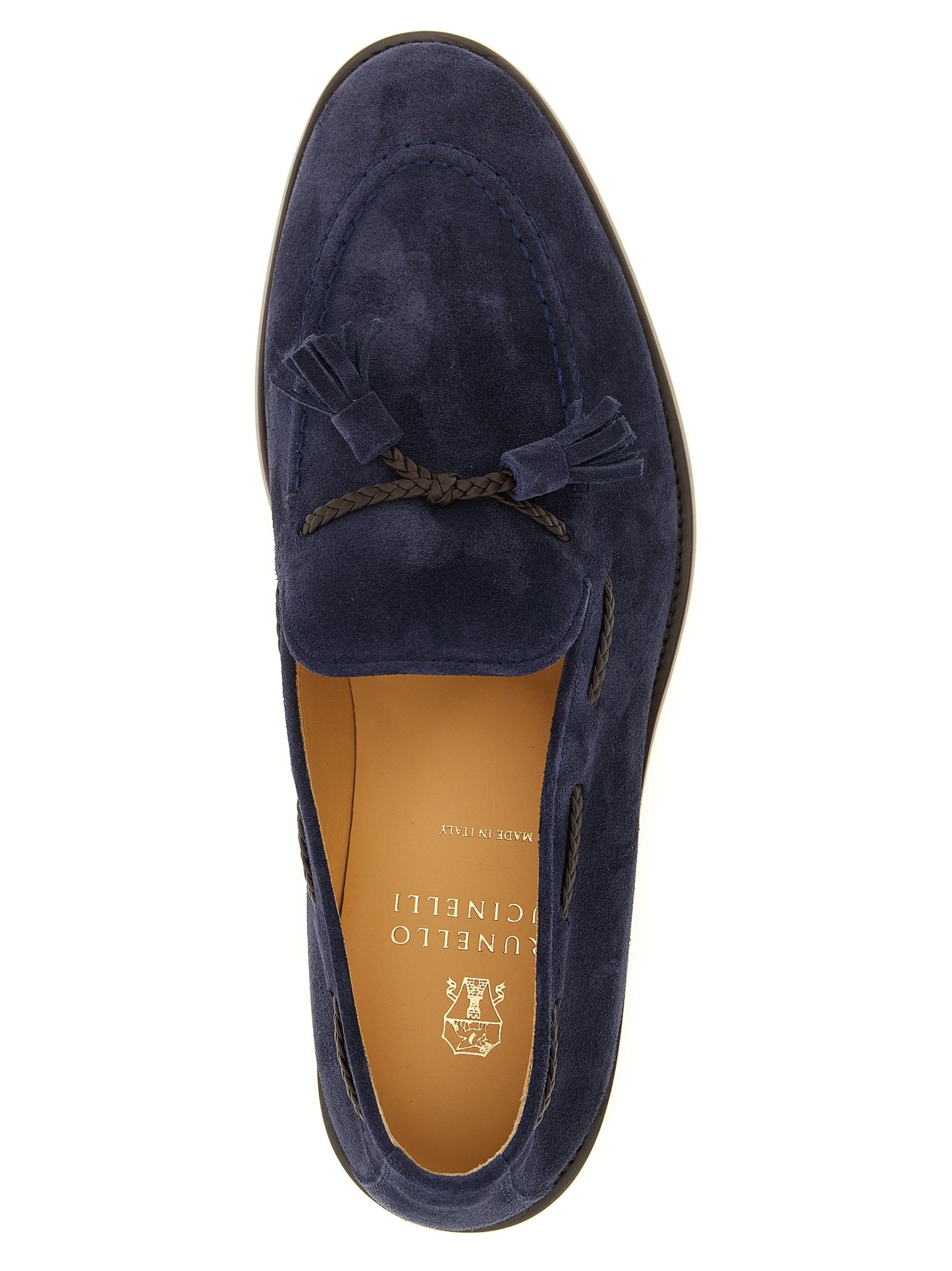 Loafer Slip-On Shoes by Brunello Cucinelli for men in bos taurus suede calfskin leather blue showcases a resplendent Men's Bos Taurus Suede Calfskin Leather Loafer Slip-On Shoes aesthetic, defined by its resplendent and elegant .
