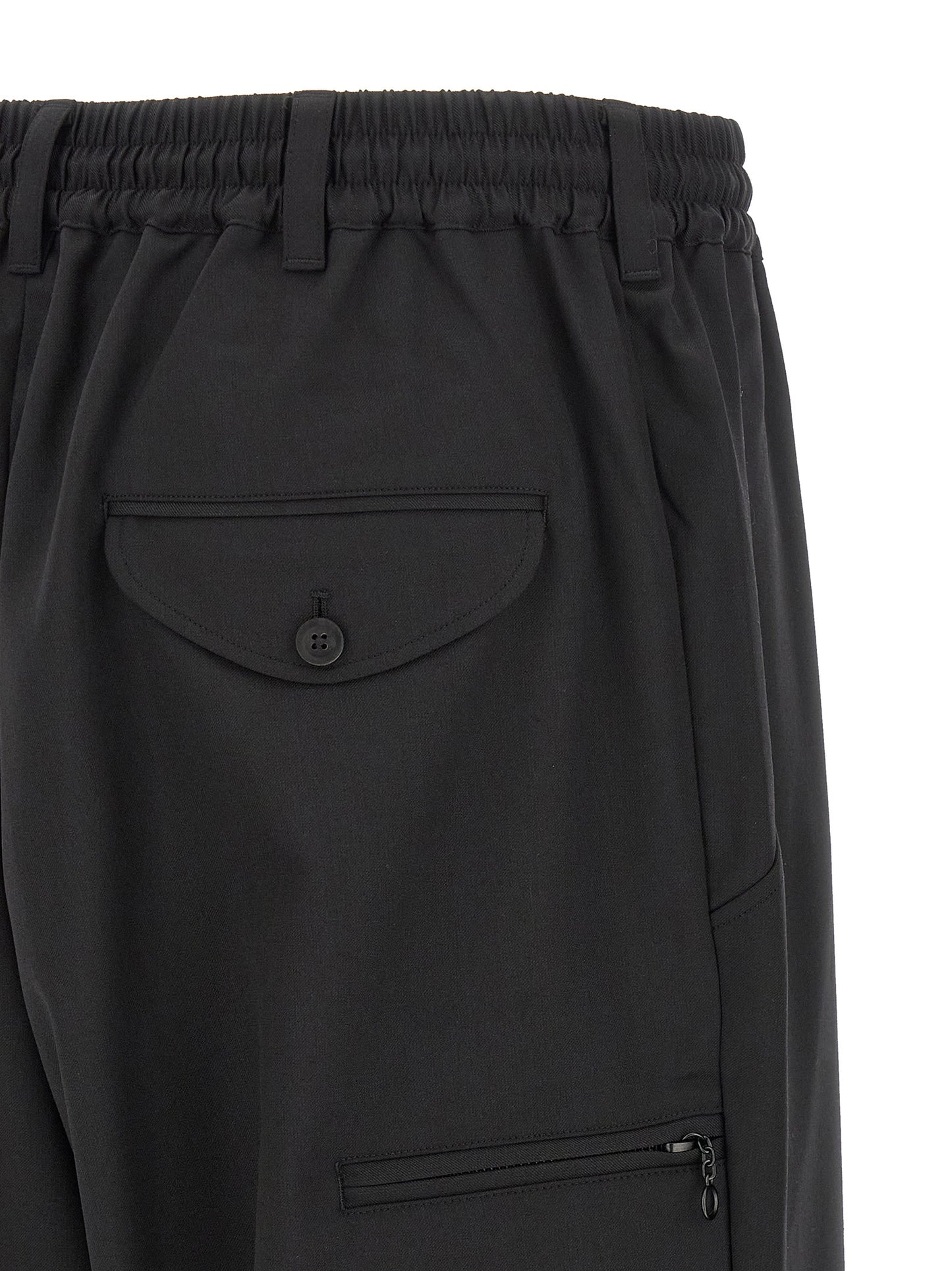 Casual Pants by Y-3 for men in polyester & wool black presents a tailored silhouette, showcasing a tailored wide and long cut with a refined for a truly tailored aesthetic.