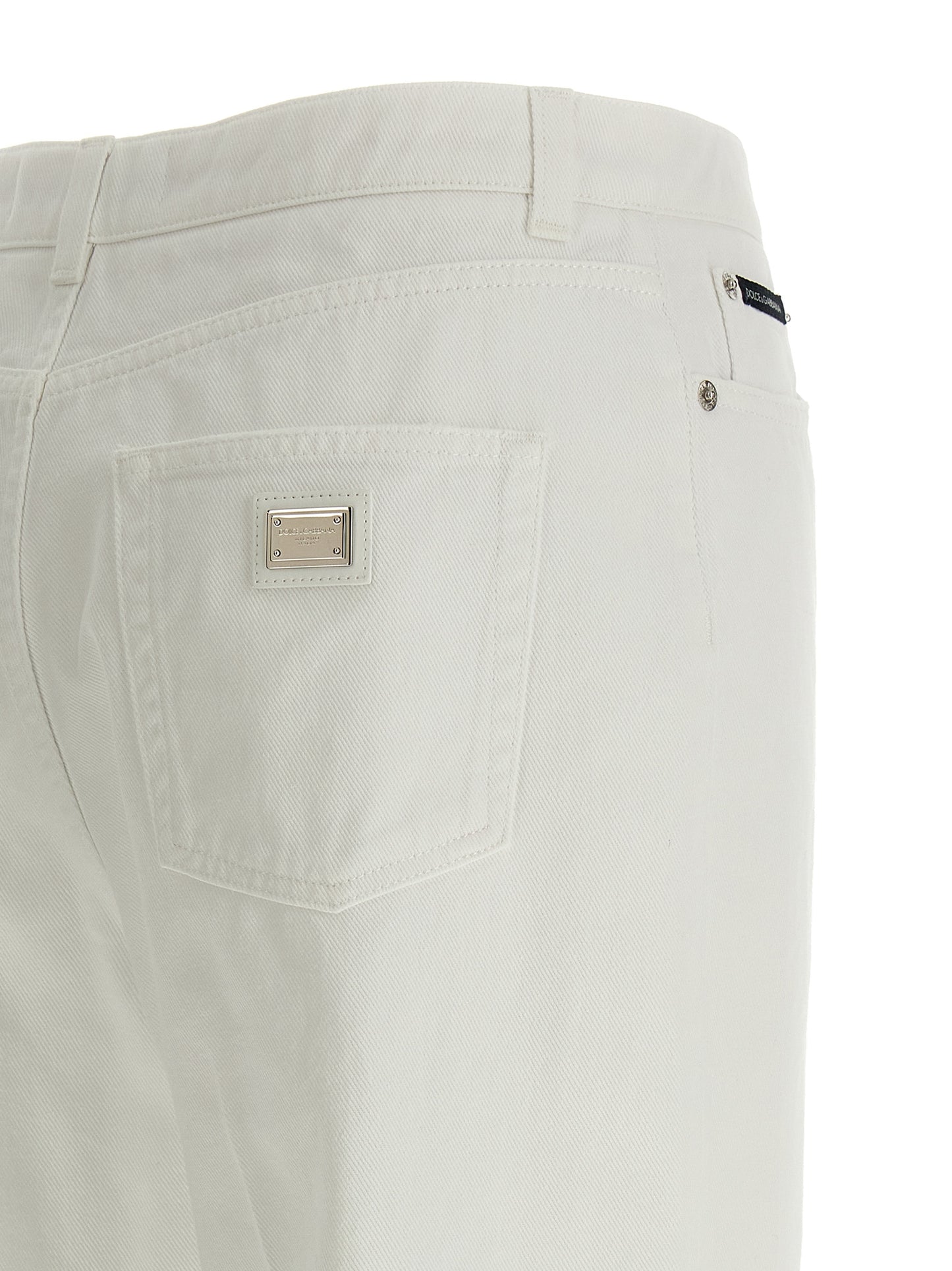 Dolce & Gabbana Women's Flared Regular Fit Wide Denim Cotton Jeans - White