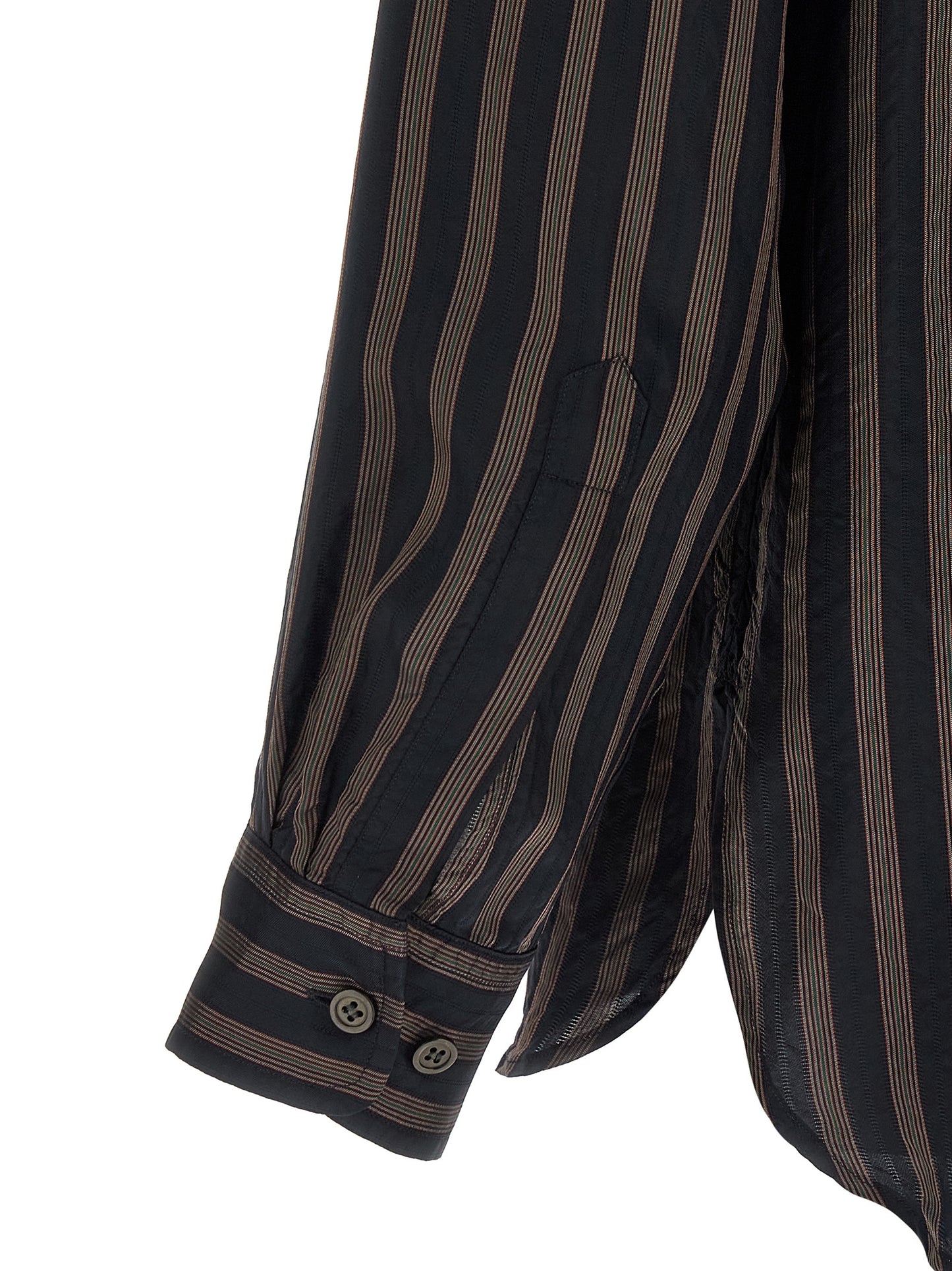 Dries Van Noten Crisp Men's Long-Sleeve Cupro & Copper Shirt - Black Copper Patterned Striped