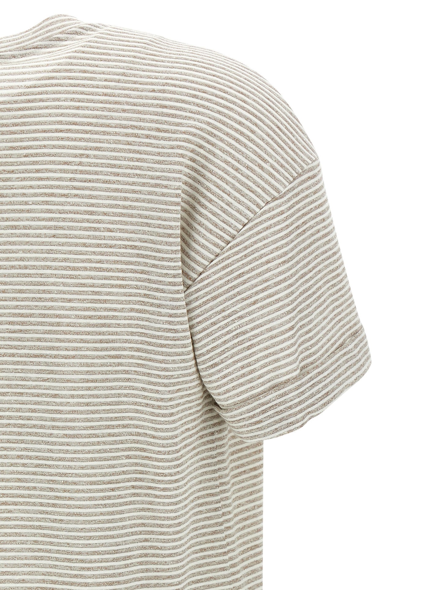 T-Shirt by Peserico for women in polyester cotton & linen beige & striped showcases a fashionable silhouette, elegantly detailed with a fashionable and for a sophisticated, high-fashion look.