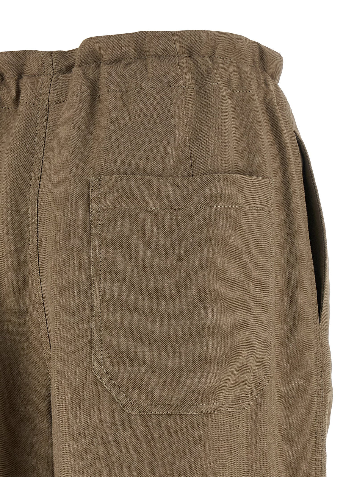 Brunello Cucinelli Crisp Track Women's Straight Leg Relaxed Fit Wide Viscose Linen Twill Casual Pants - Beige