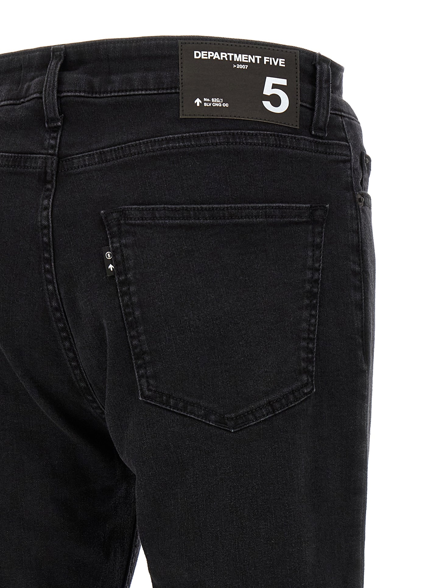 Jeans by Department 5 for men in stretch denim cotton black presents a tailored silhouette, showcasing a tailored cropped and cropped cut with a refined mid rise for a truly tailored aesthetic.