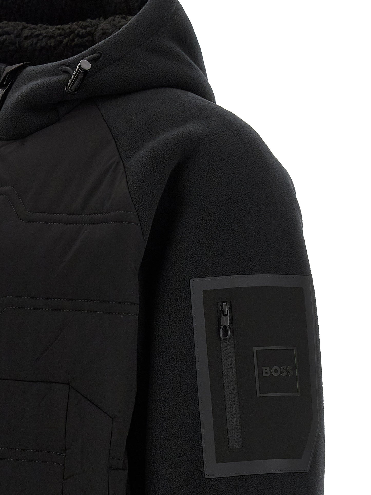 Hooded Vest by Hugo Boss for men in plush polyester black features an on trend silhouette, showcasing a sophisticated and premium pockets, hooded & windproof for a truly on trend finish.