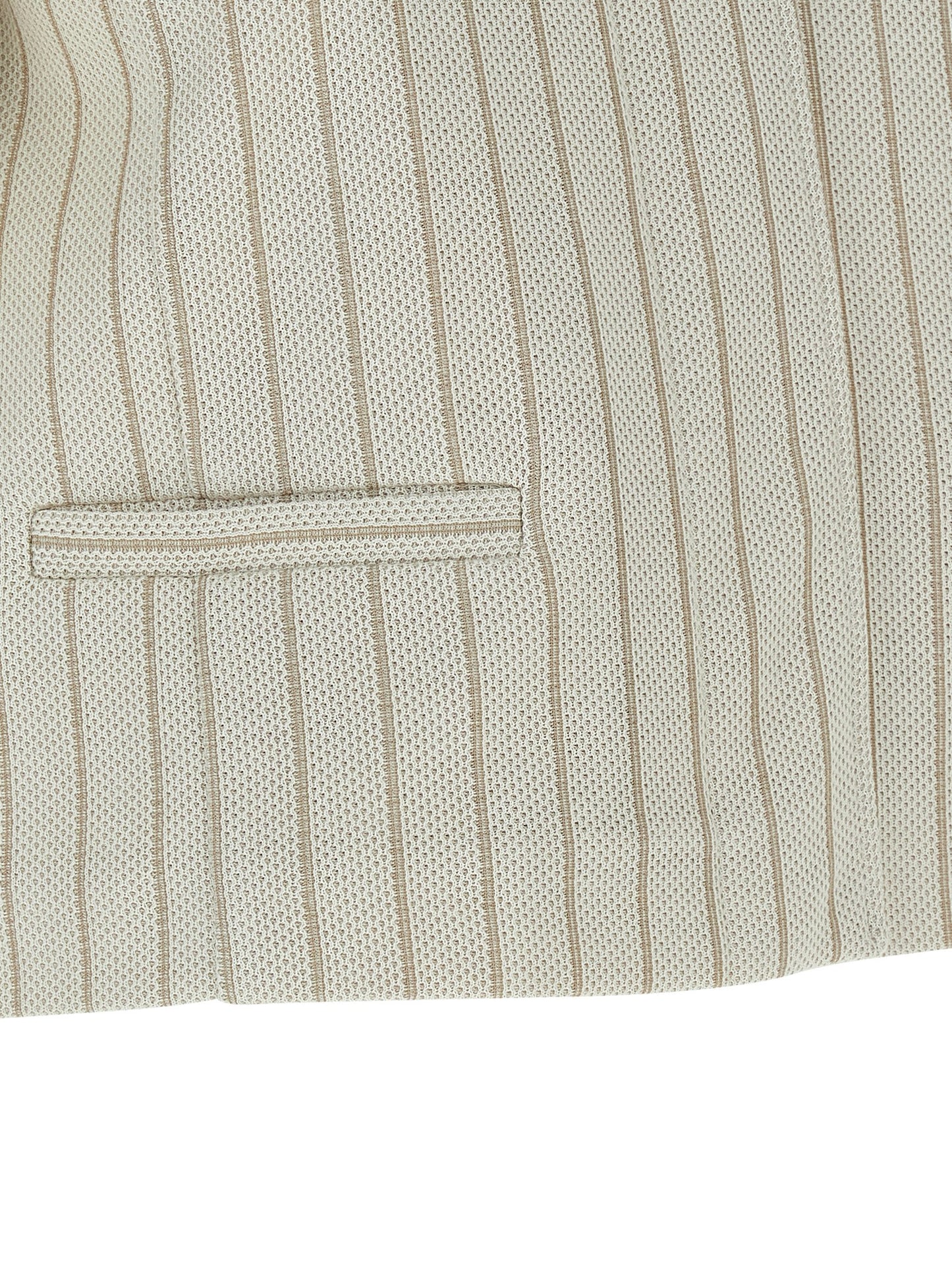 Overcoat by Max Mara for women in cotton beige & pinstripe showcases a architectural silhouette, artfully detailed with a distinctive shirt-collar neckline and functional pockets for a architectural finish.