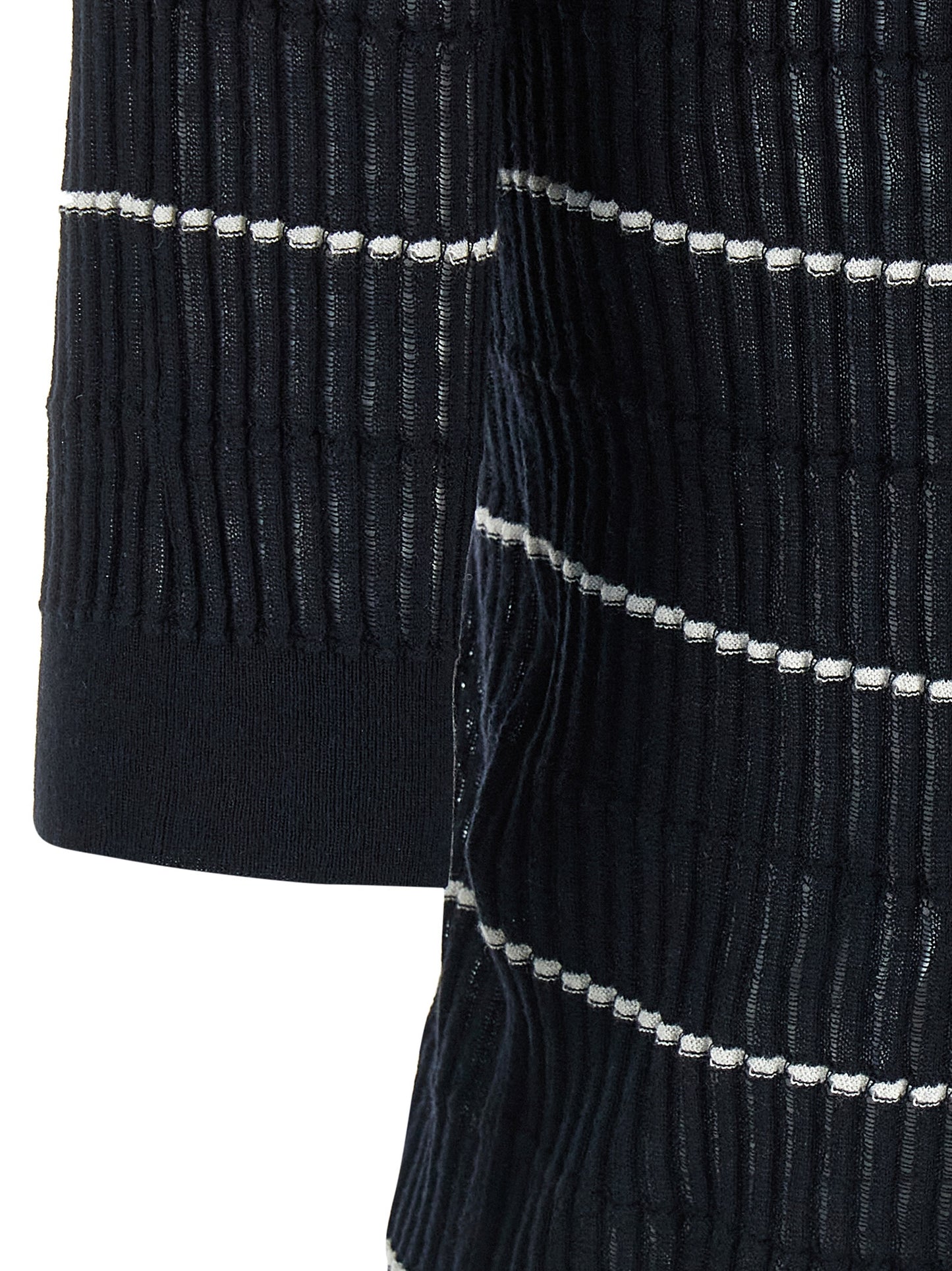 Polo Shirt by Max Mara for women in wool & silk blue & striped showcases a sharp silhouette, detailed with a refined and sharp for a sophisticated finish.