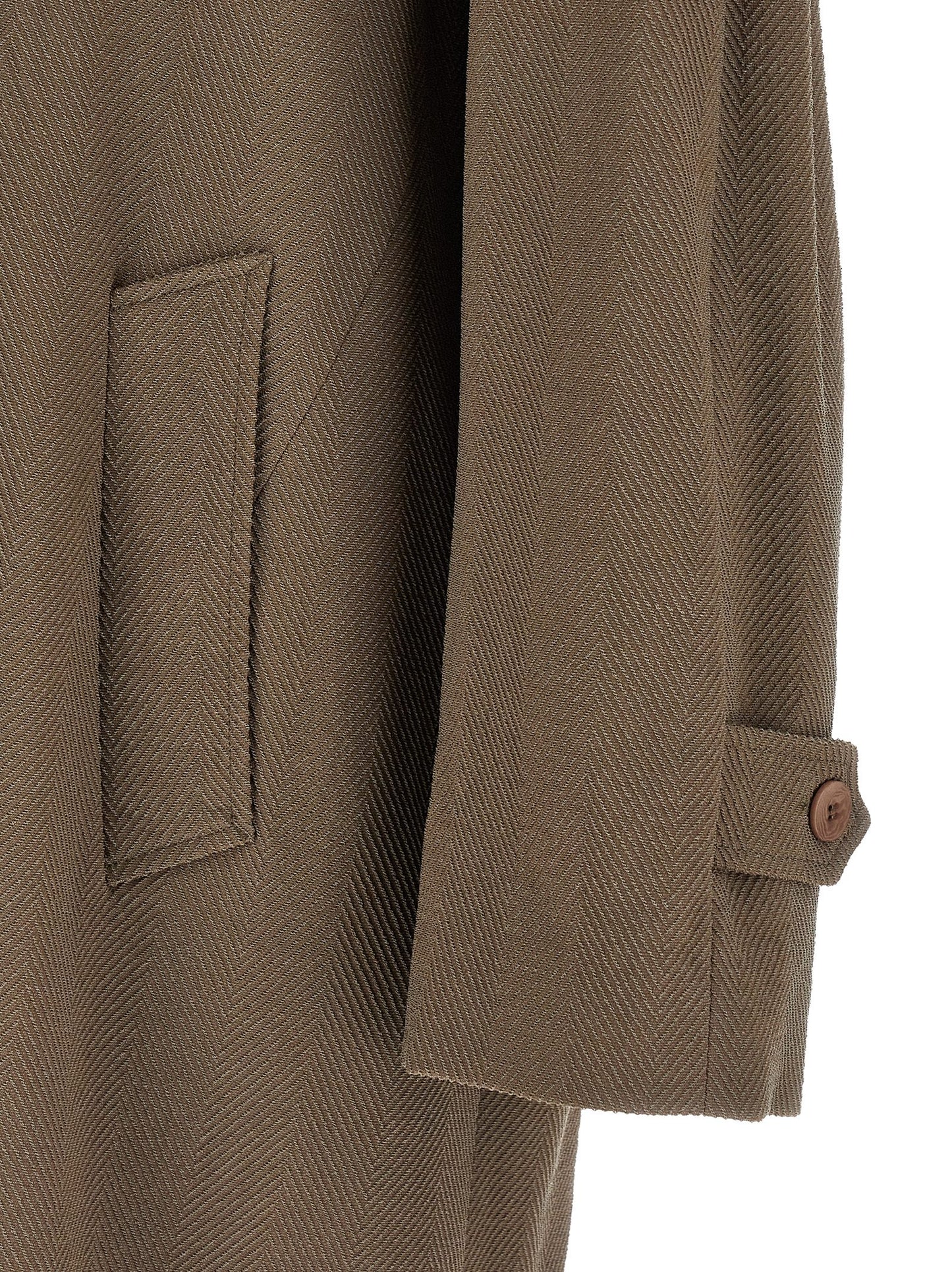 Magliano Men's Padded Single Breasted Polyamide & Virgin Wool Trench Coat - Beige Herringbone