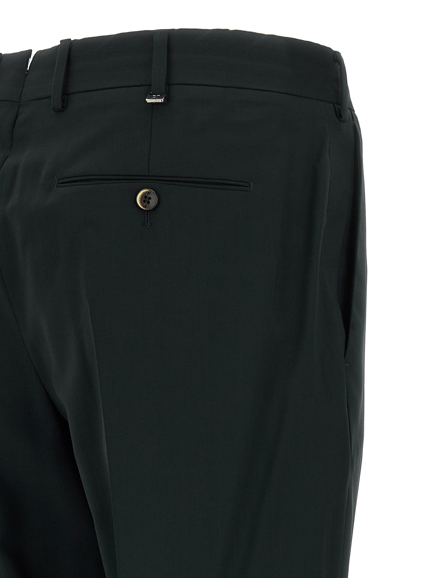 Trousers by PT Torino for men in virgin wool black features a artisanal silhouette, showcasing a sophisticated tapered-leg & regular-fit with a long and for a artisanal finish.