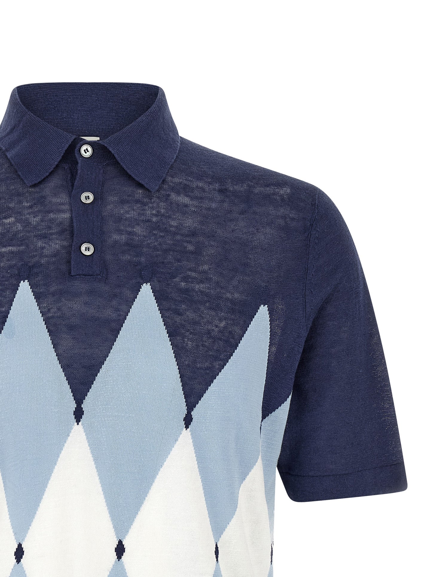Polo Shirt by Ballantyne for men in linen & cotton blue, patterned, argyle & jacquard features a eye catching silhouette, showcasing a refined and for a eye catching finish.