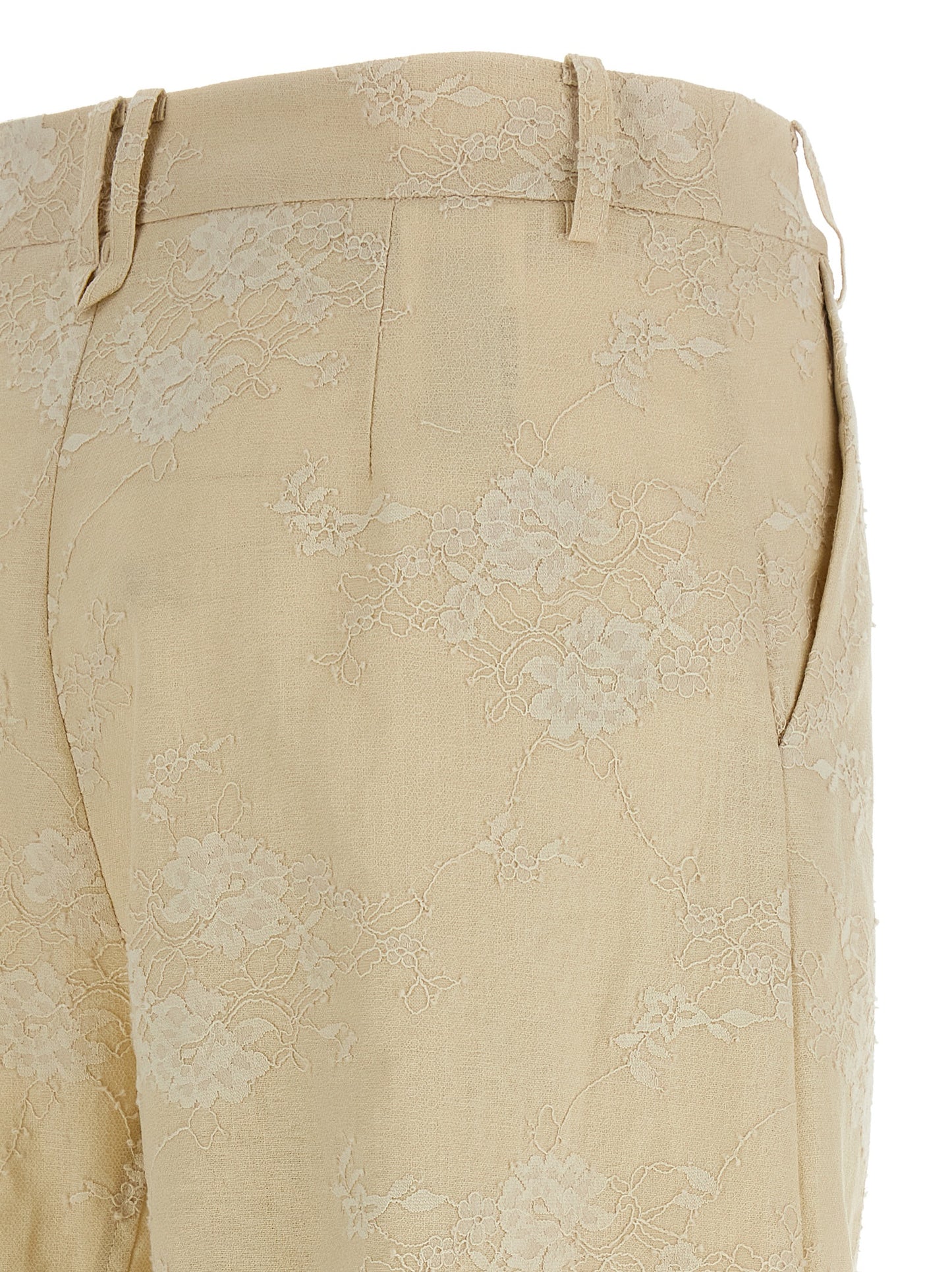 Trousers by PINKO for women in linen beige presents a perennial silhouette, meticulously tailored with a flared & wide cut, long finish, and an elegant mid rise.