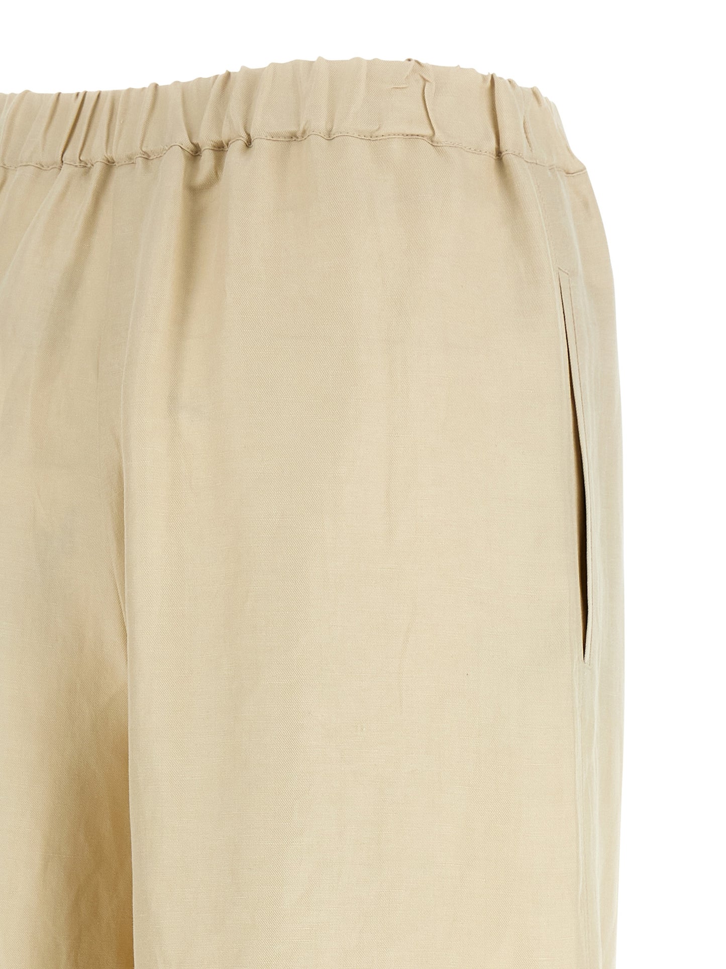 Trousers by Max Mara for women in silk linen twill beige presents a smart silhouette, meticulously detailed with a smart straight-leg & wide, a smart long, and a smart .
