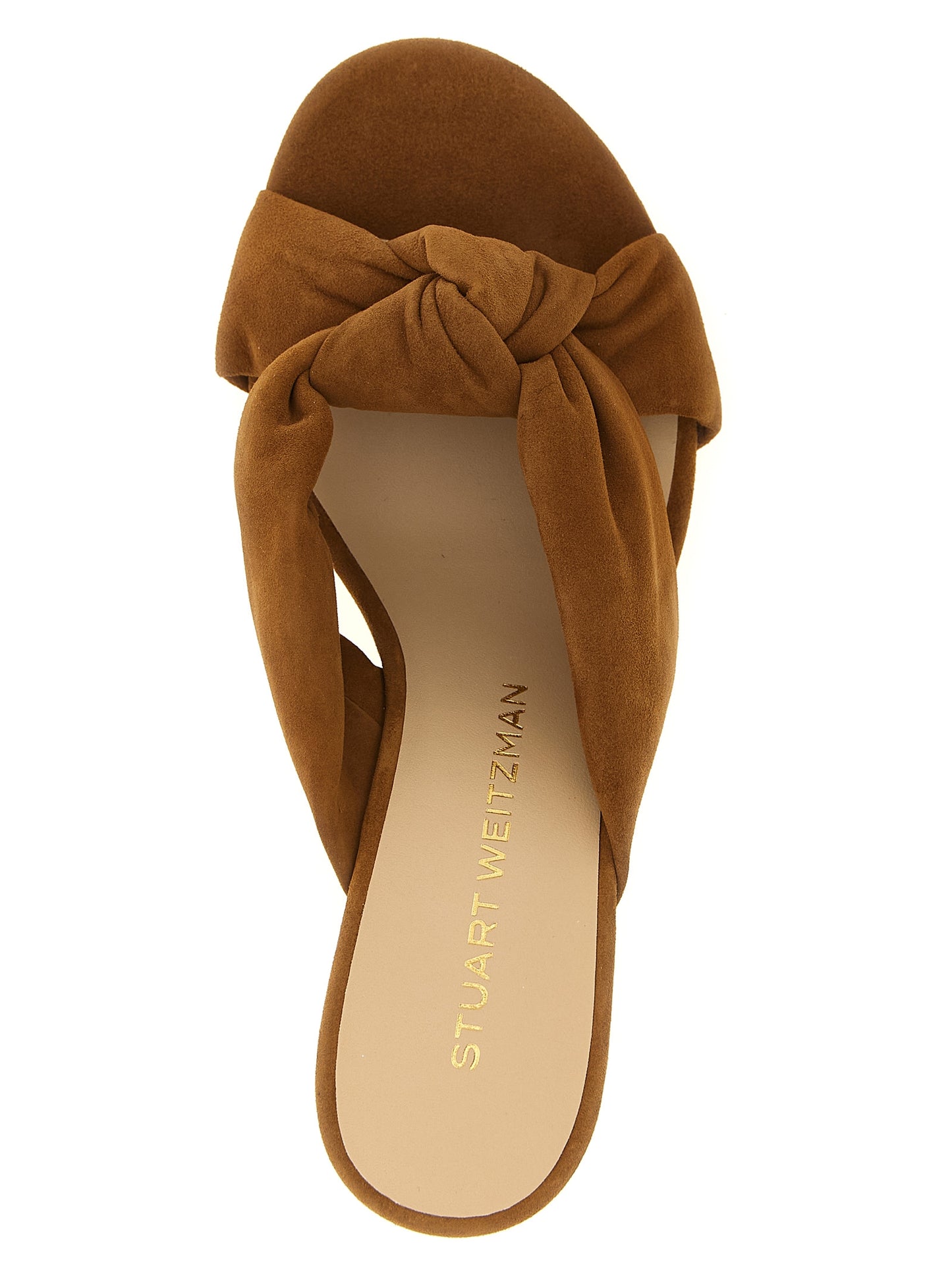 Stiletto Slider Sandals by Stuart Weitzman for women in polyethylene polyurethane suede leather brown features an exquisite silhouette, showcasing the exquisite Women's Polyethylene Polyurethane Suede Leather Stiletto Slider Sandals with a stiletto and .