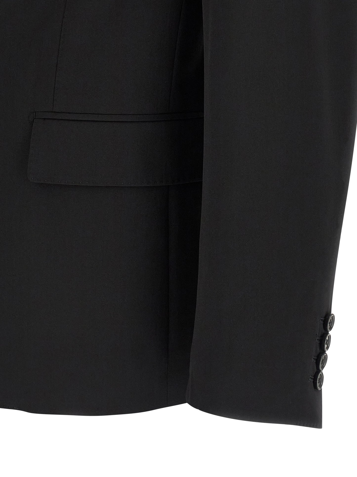 Blazer by Dolce & Gabbana for men in silk & virgin wool black showcases a polished silhouette, highlighted by a refined and polished for a sophisticated finish.