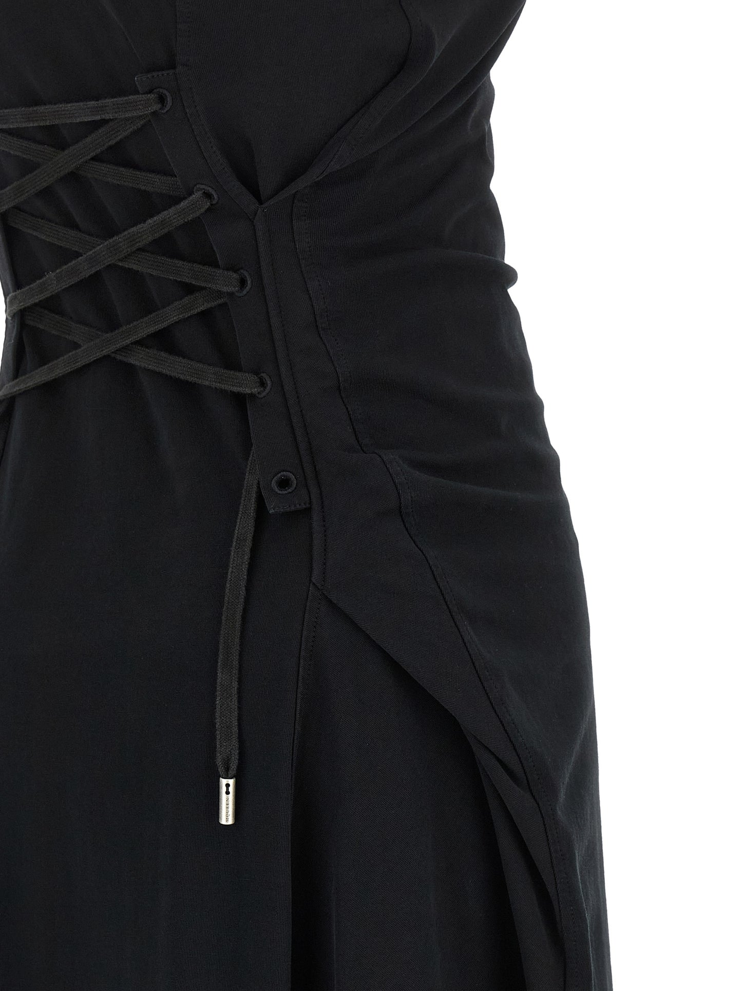 Dress by Alexander McQueen for women in cotton black features an eye catching silhouette with a sophisticated , elegant , and a refined long for a eye catching aesthetic.