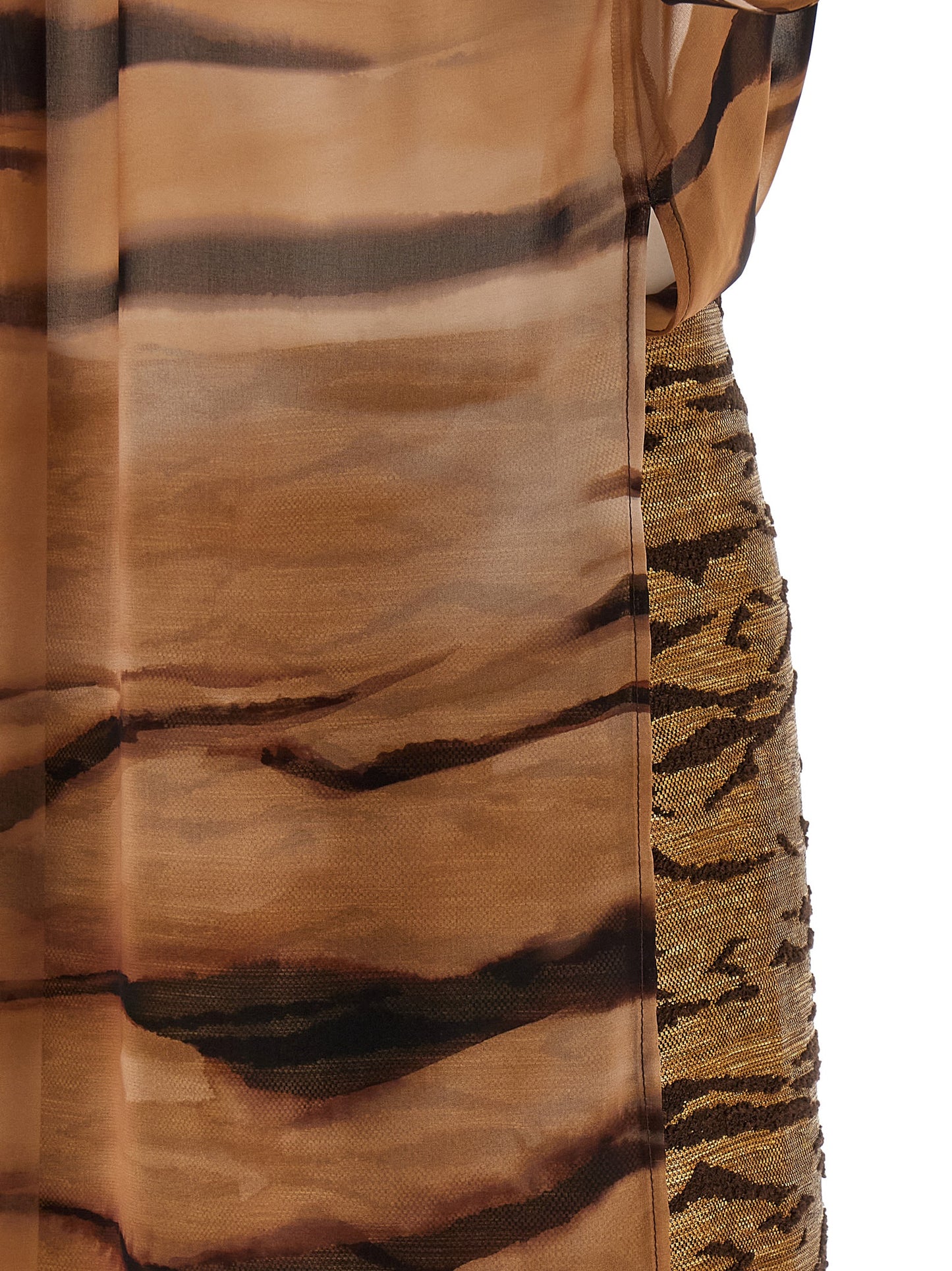Dress by Elisabetta Franchi for women in raffia polyester chiffon animal, brown & print features an sultry silhouette defined by a and , falling to an sultry short mini for a sultry look.