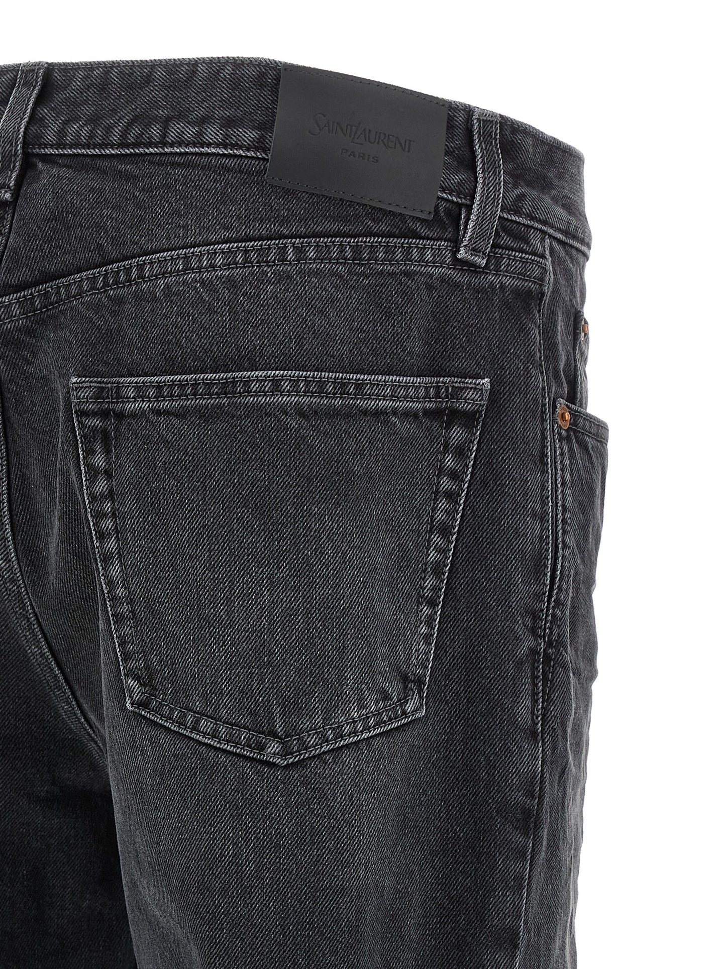 Jeans by Saint Laurent for men in cotton denim black presents a tailored silhouette, showcasing a tailored straight-leg and long cut with a refined for a truly tailored aesthetic.