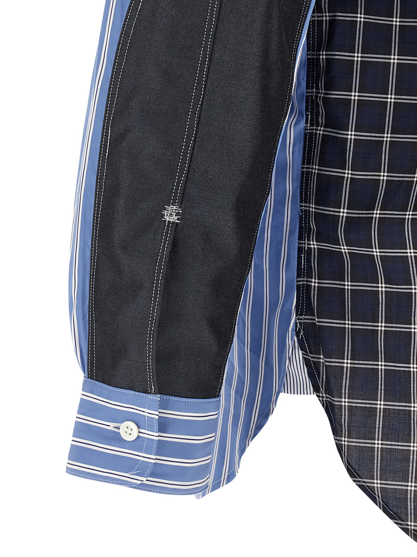 Junya Watanabe Men's Cotton Shirt - Blue Pearl Patchwork