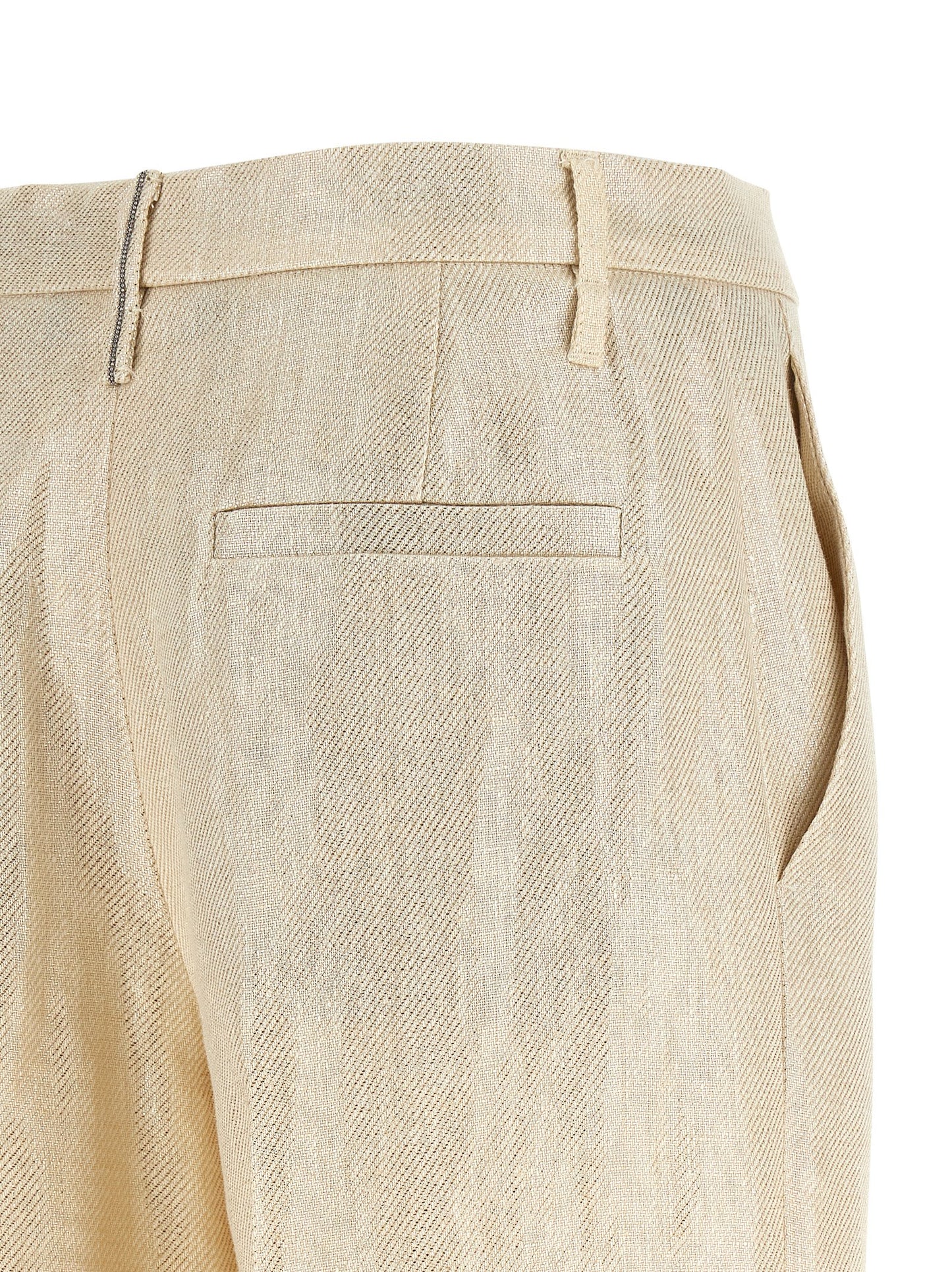 Trousers by Brunello Cucinelli for women in linen gold & signature features a sculptural silhouette, showcasing a sculptural straight-leg & wide and long with a sophisticated for a sculptural finish.
