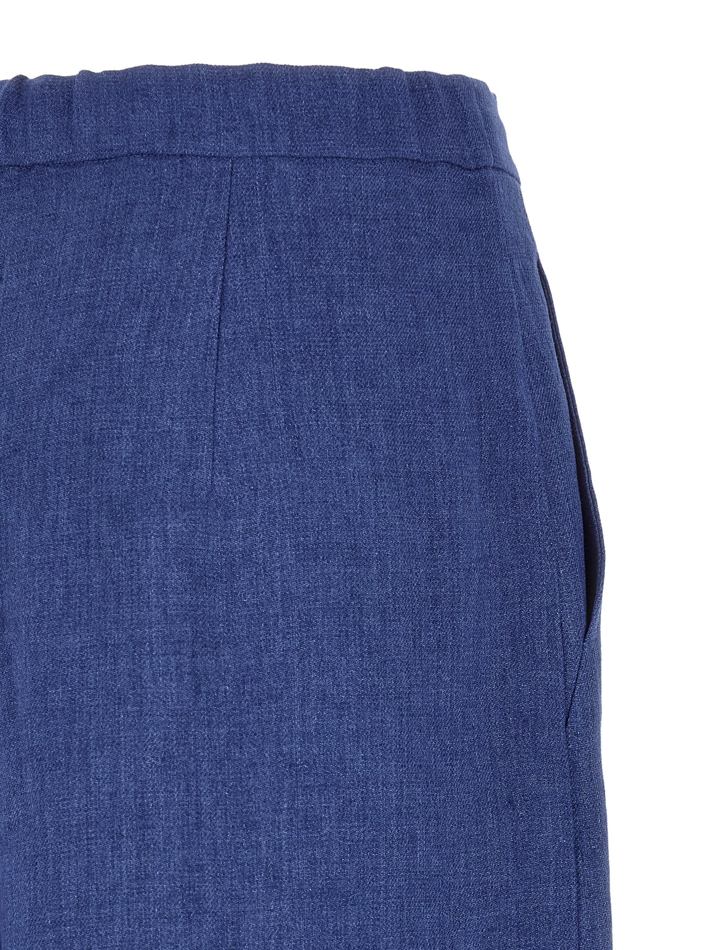 Trousers by Max Mara for women in linen blue features an on trend silhouette, showcasing a sophisticated straight-leg, relaxed-fit & wide with a long and for an on trend finish.