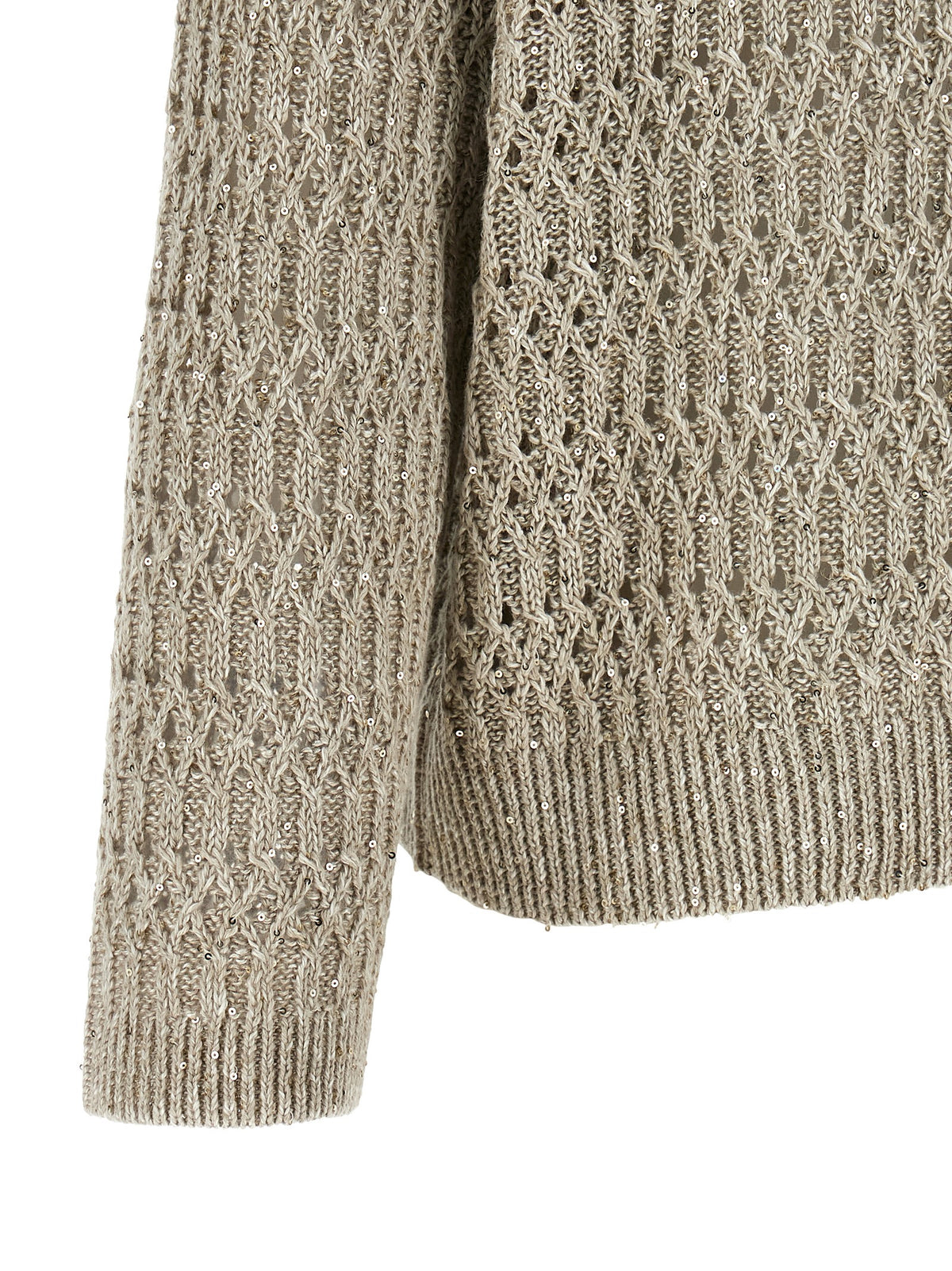 Brunello Cucinelli Women's Crew Neck Linen Nylon & Sequins Cardigan - Beige