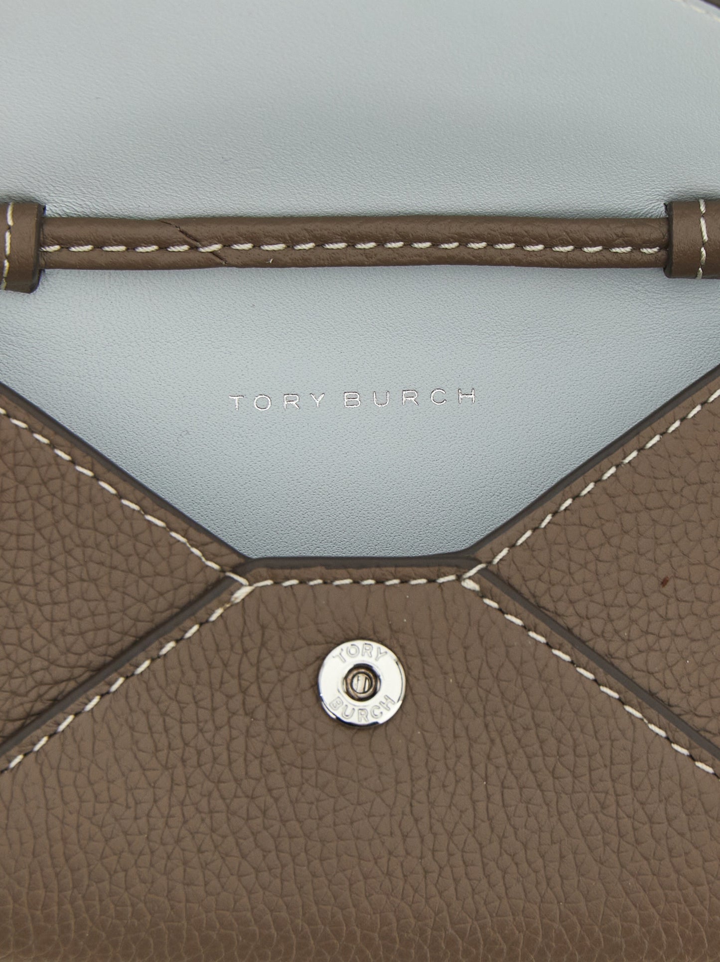 Cardholder Card Case by Tory Burch for women in bos taurus calf suede leather brown features a sleek silhouette, showcasing the sleek design of the Bos Taurus Calf Suede Leather Cardholder Card Case with functional card-organization for a premium look.