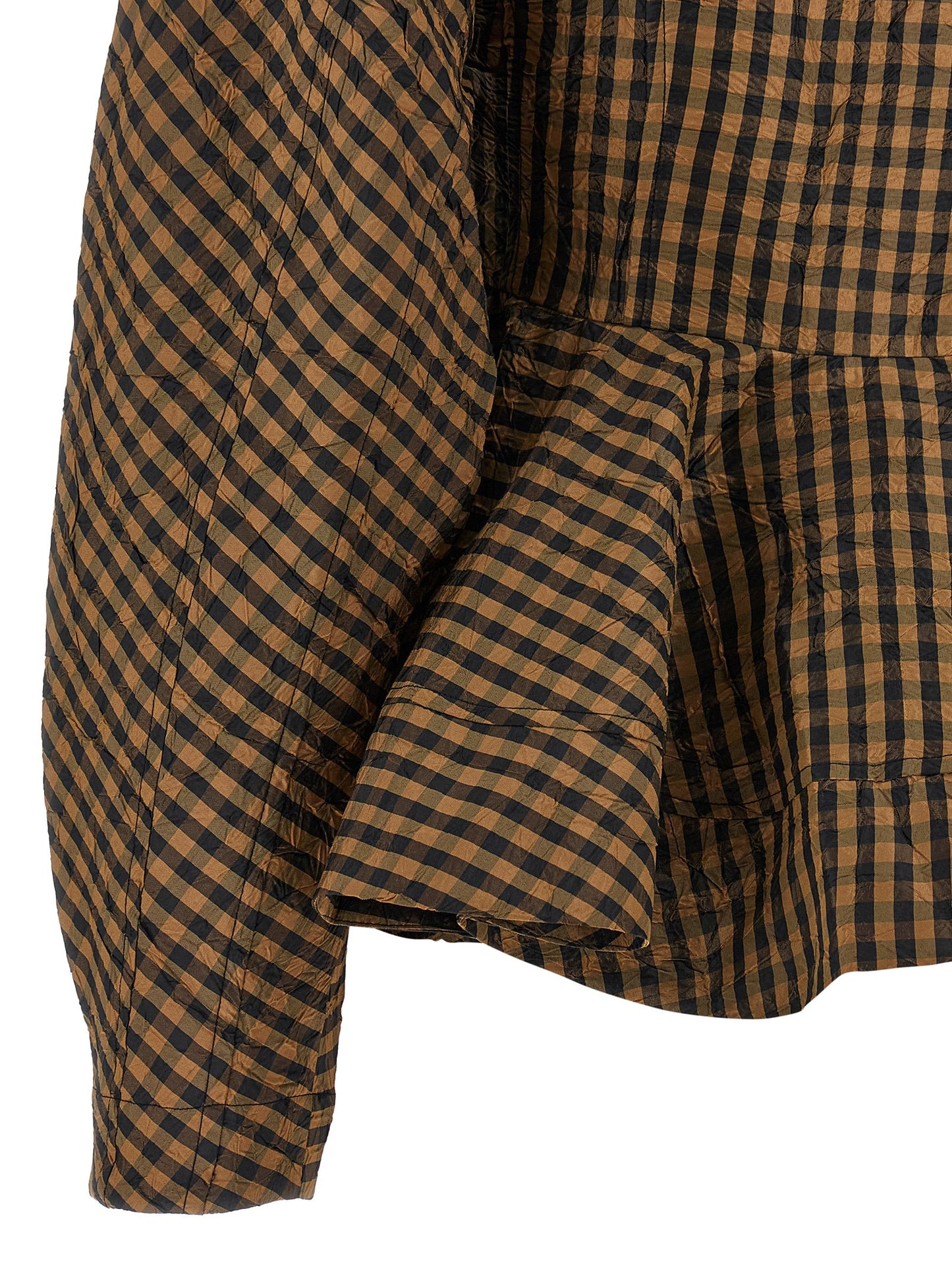 Blouse by Ganni for women in polyester brown & print showcases a sleek silhouette, elegantly detailed with a sleek and for a sleek finish.