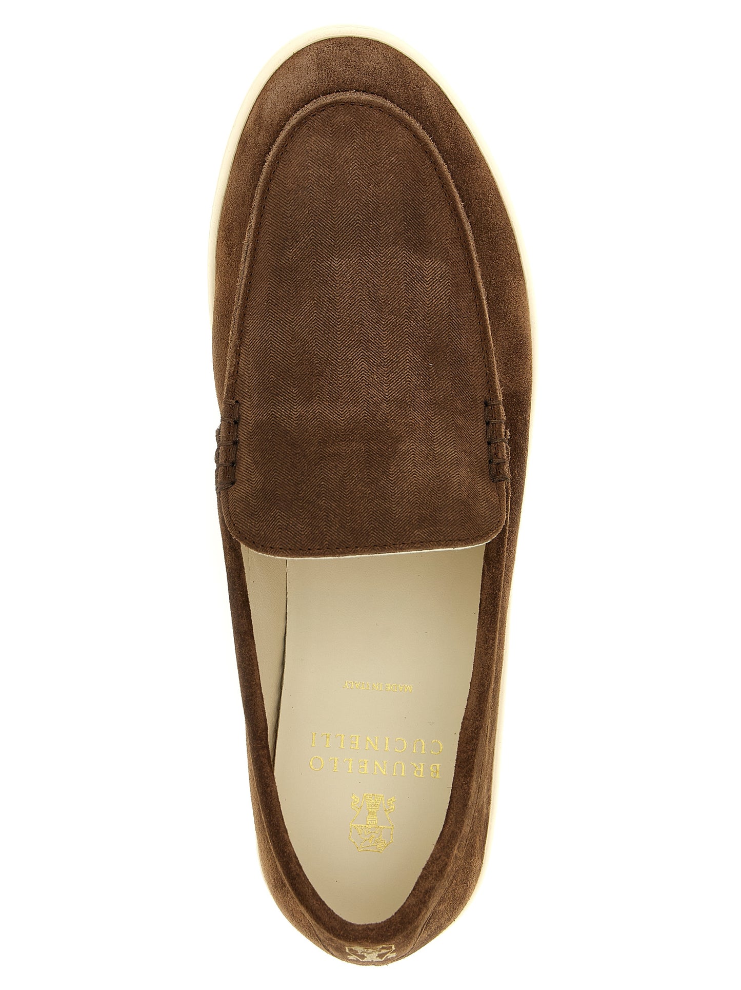 Brunello Cucinelli Men's Suede Calfskin Leather Moccasin Moccasins Loafer Slip-On Shoes - Brown Chevron