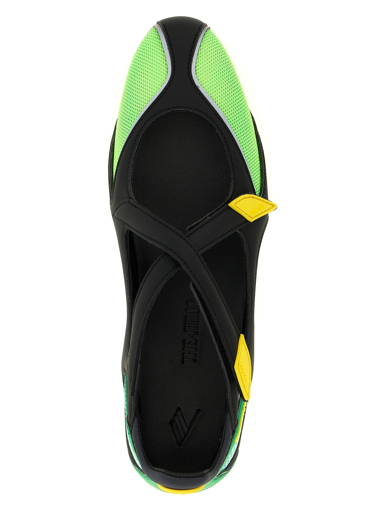 Ballet Flat Shoes by The Attico for women in polyester polyurethane & polyethylene bicolour & green showcases a resplendent Women's Polyester Polyurethane & Polyethylene Ballet Flat Shoes aesthetic with a and .