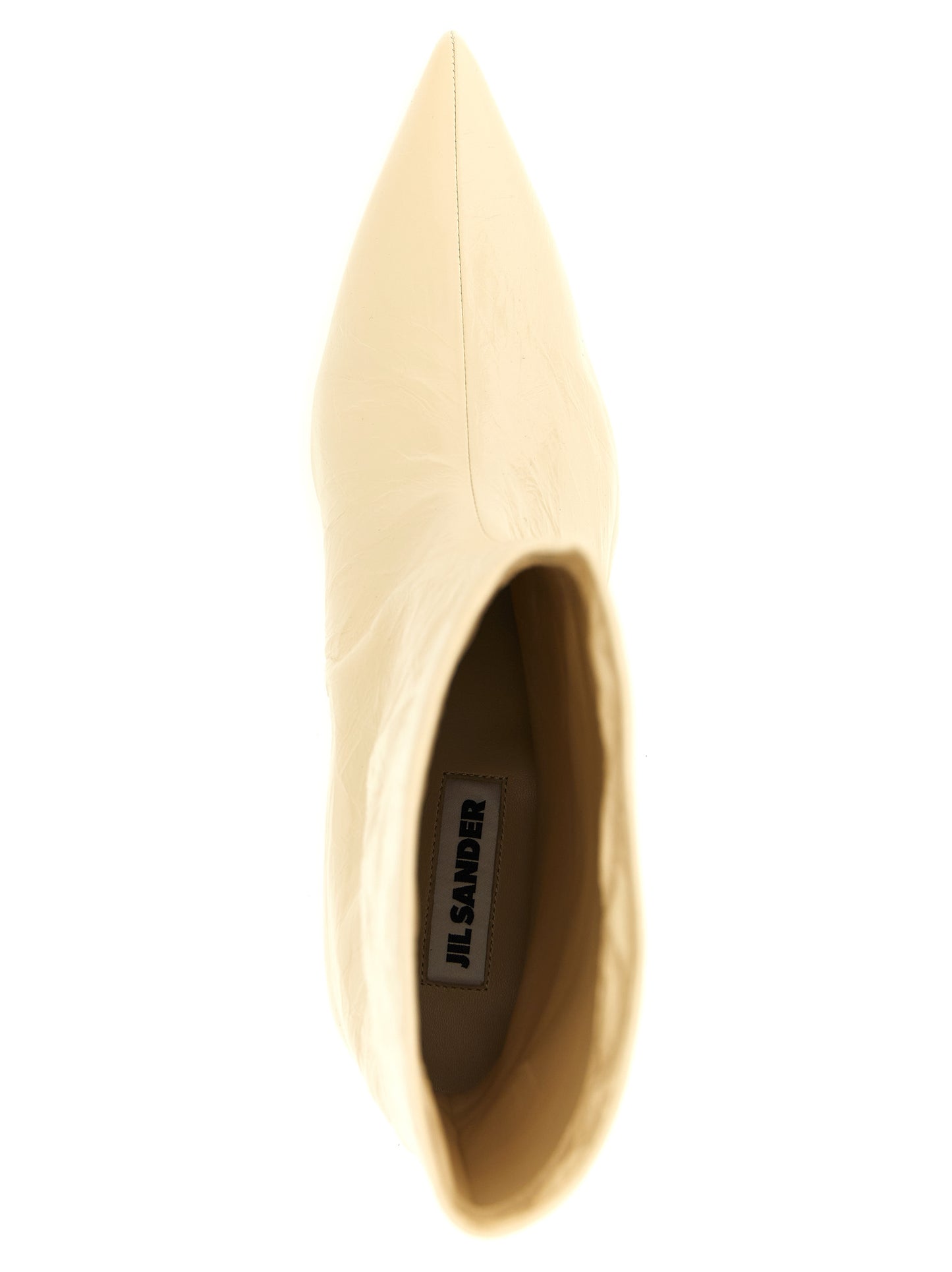 Ankle Boots by Jil Sander for women in calfskin leather beige features an effortless chic silhouette from the Women's Calfskin Leather Ankle Boots collection, showcasing a effortless chic and refined pointed toe style for an effortless chic look.