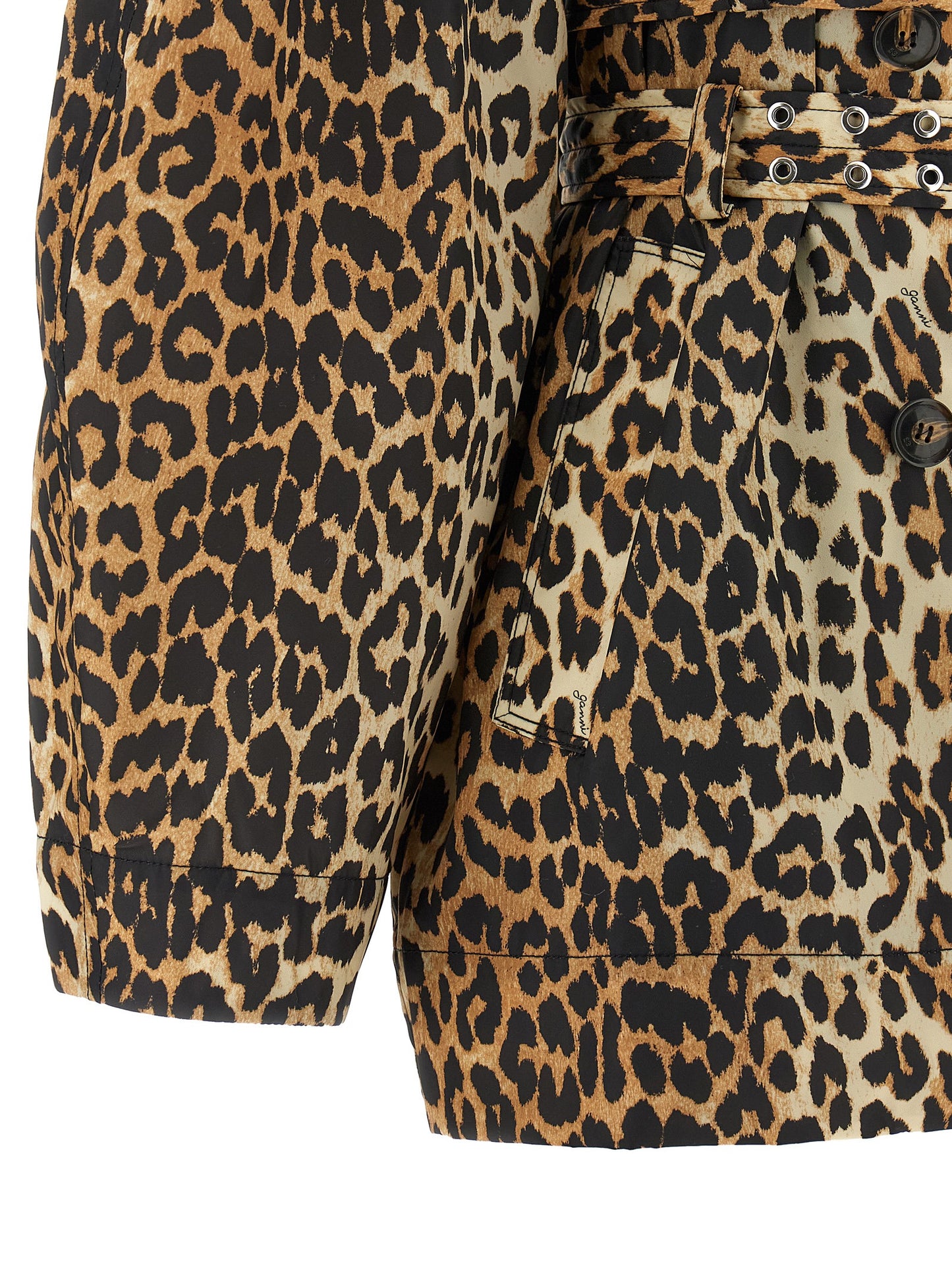 Trench Coat by Ganni for women in nylon brown, leopard-print & print showcases a contemporary silhouette, detailed with a contemporary and distinctive pockets for a truly contemporary finish.