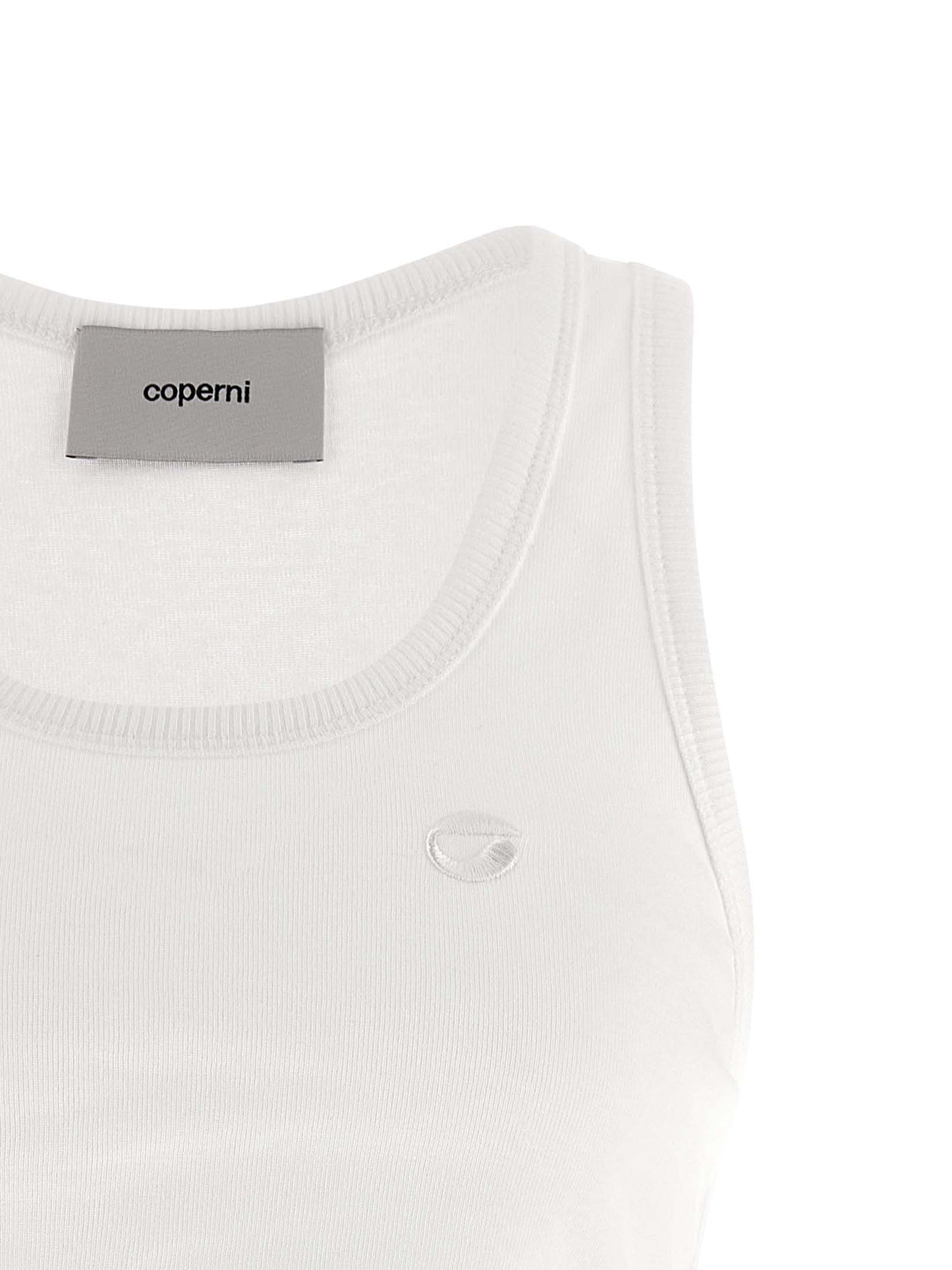 Tank Top by Coperni for women in organic cotton white presents a uncompromising silhouette, artfully detailed with a uncompromising and for a sophisticated, uncompromising finish.