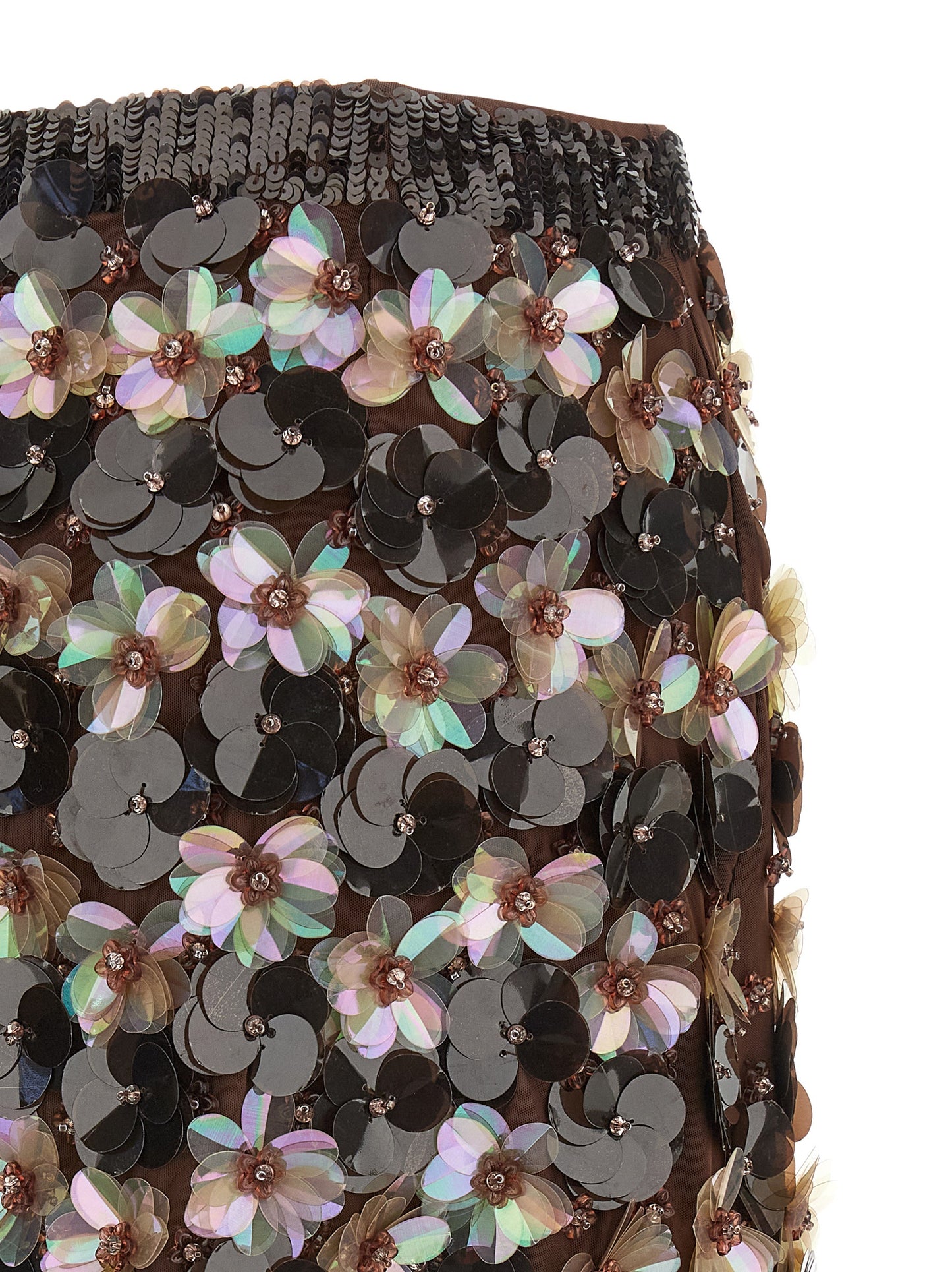 Skirt by P.A.R.O.S.H. for women in stretch polyamide brown & floral features an relaxed-yet-refined silhouette that elegantly showcases the Women's Stretch Polyamide Long Skirt design and sophisticated long.