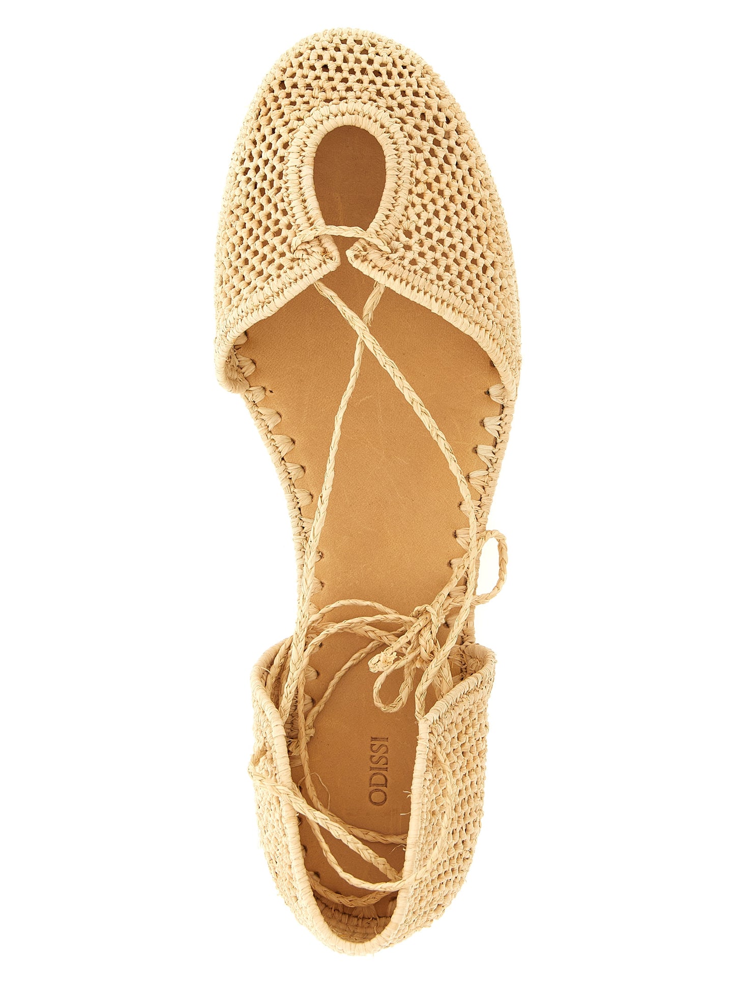 Ballet Flat Shoes by ODISSI for women in raffia viscose & polyester beige presents a effortless chic silhouette, showcasing the Ribbon Women's Raffia Viscose & Polyester Ballet Flat Shoes design with a effortless chic and for a sophisticated look.