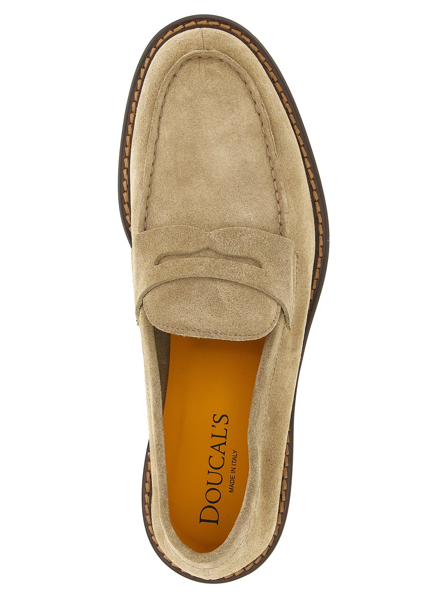 Loafer Slip-On Shoes by Doucal's for men in suede calfskin leather beige features an effortless chic silhouette, showcasing the Blake Men's Suede Calfskin Leather Loafer Slip-On Shoes design with an effortless chic and a for a effortless chic look.