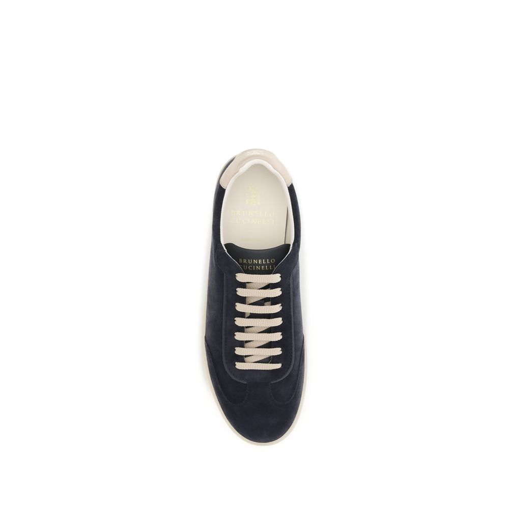 Sneakers by Brunello Cucinelli for men in bos taurus suede calf leather brown & natural presents a on trend silhouette from the Men's Low Top Bos Taurus Suede Calf Leather Sneakers collection, showcasing a on trend low-top style for an elevated aesthetic.
