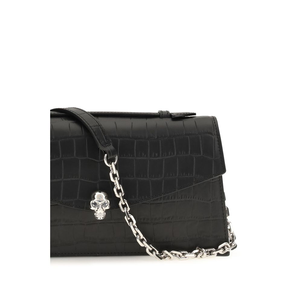 Shoulder Bag by Alexander McQueen for women in bos taurus leather black & silver presents a versatile silhouette, showcasing a secure magnetic and versatile built-in-compartments & cardholder with versatile shoulder-strap for a sophisticated look.