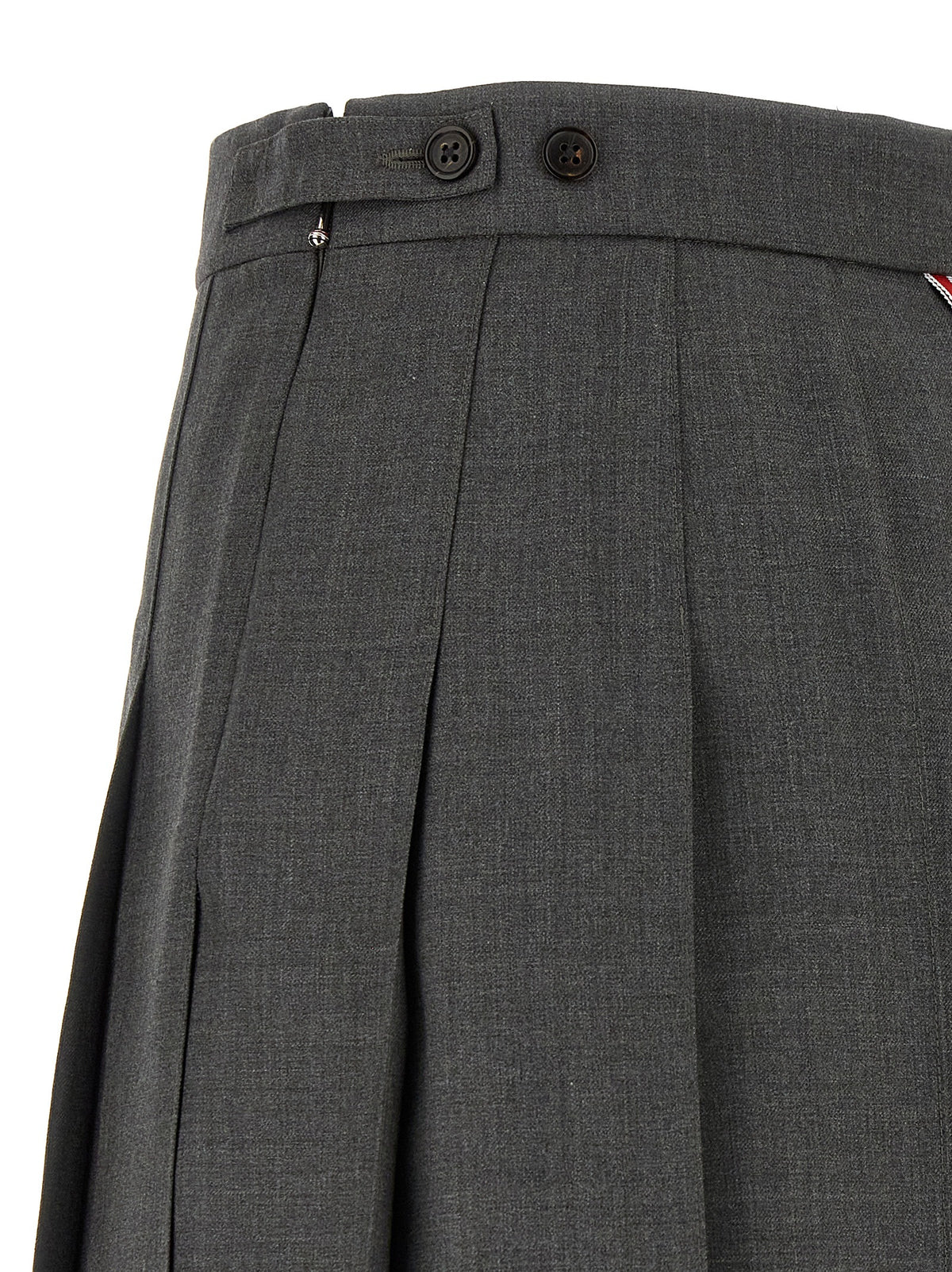 Thom Browne Waves Women's Pleated Wool Long Skirt - Gray Signature