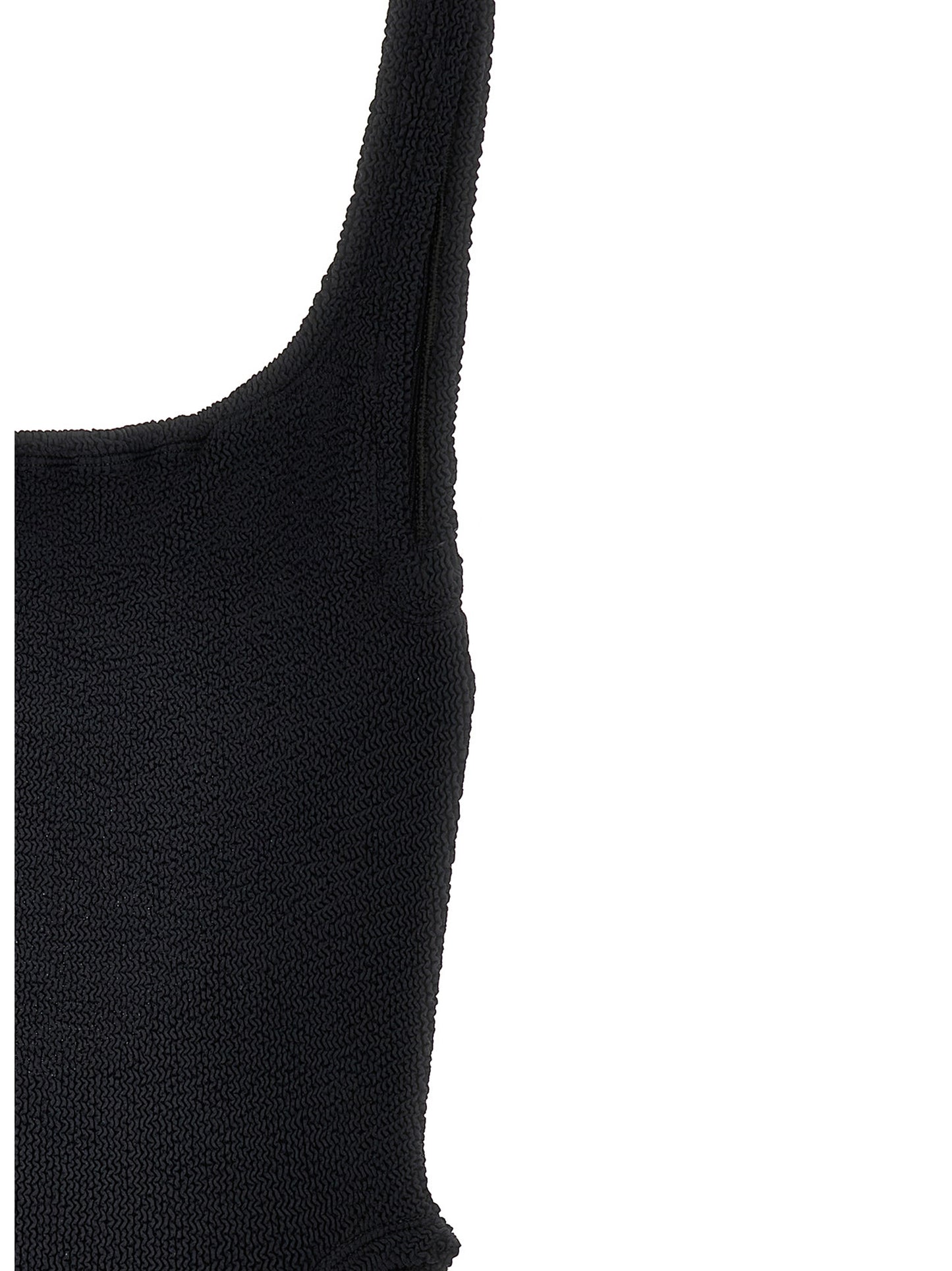 One-Piece Swimsuit by Hunza G for women in stretch polyamide black & signature showcases a captivating silhouette, artfully capturing the essence of the captivating Women's Stretch Polyamide One-Piece Swimsuit design for a sophisticated look.