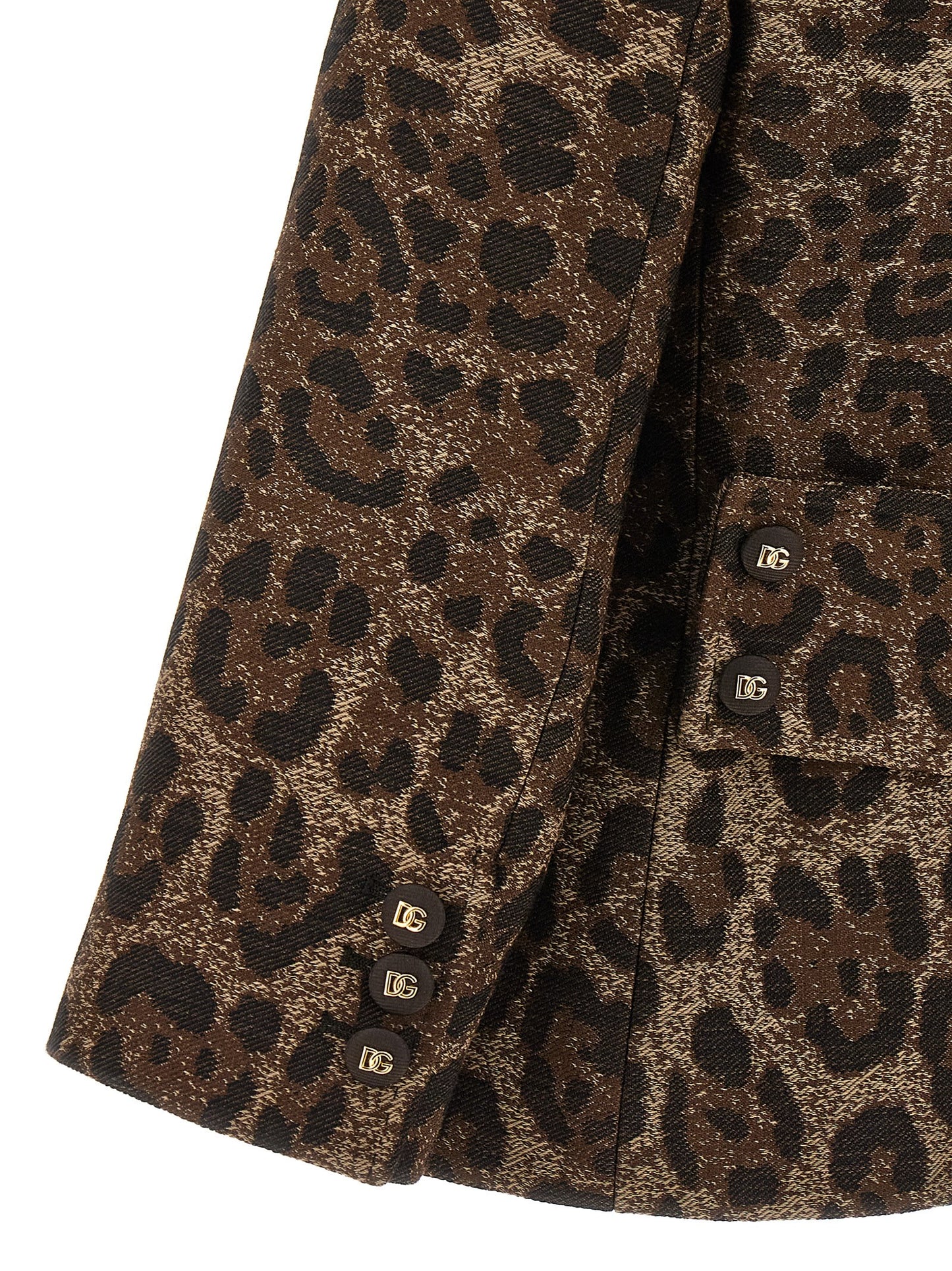 Blazer by Dolce & Gabbana for women in satin polyamide & virgin wool brown, camel, leopard-print, jacquard & print showcases a discerning silhouette, elegantly detailed with a sophisticated and premium for a truly discerning finish.
