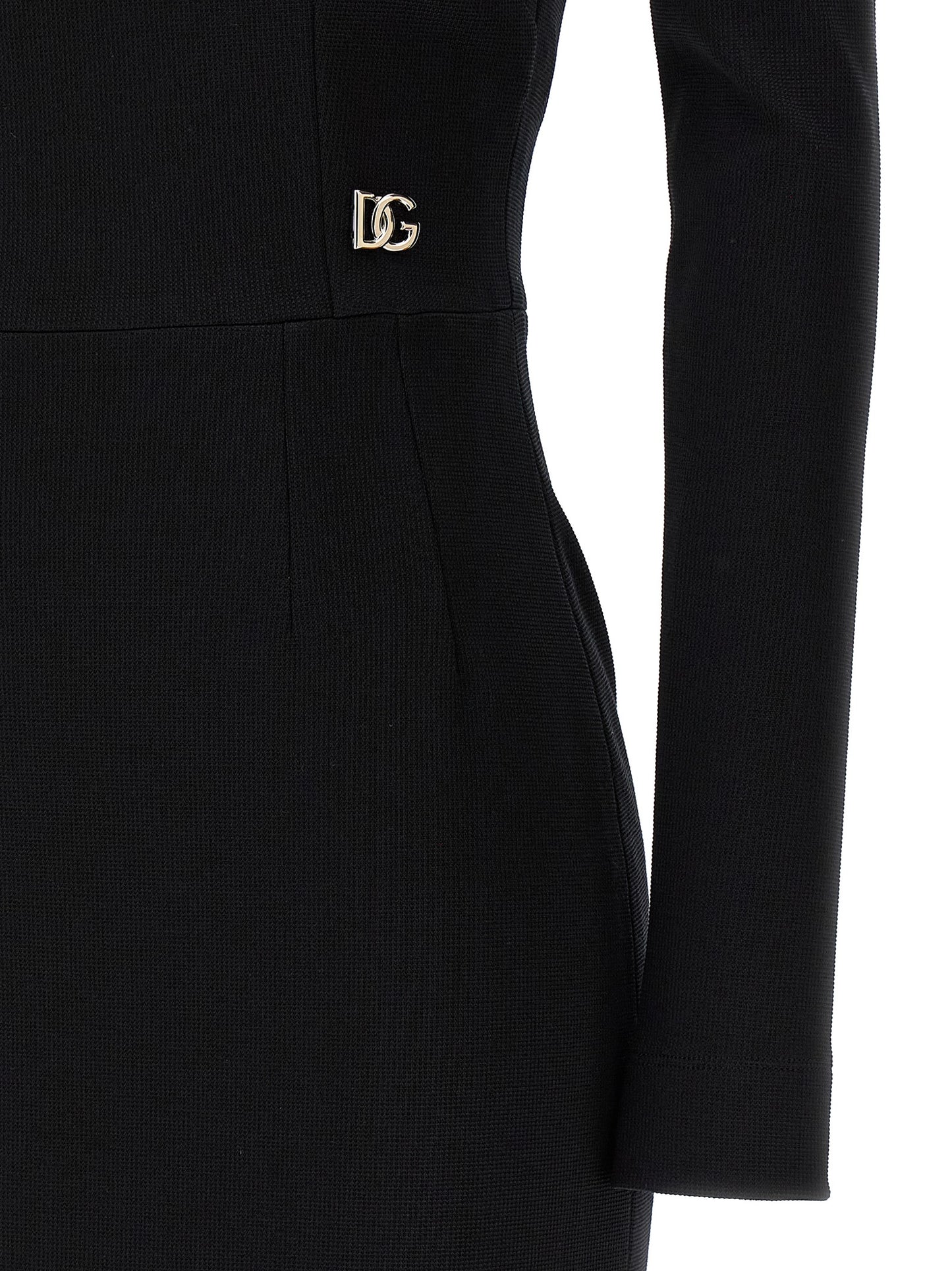 Dress by Dolce & Gabbana for women in viscose & polyamide black presents a sinuous silhouette, showcasing a sophisticated and detailed with a sinuous midi for a refined finish.