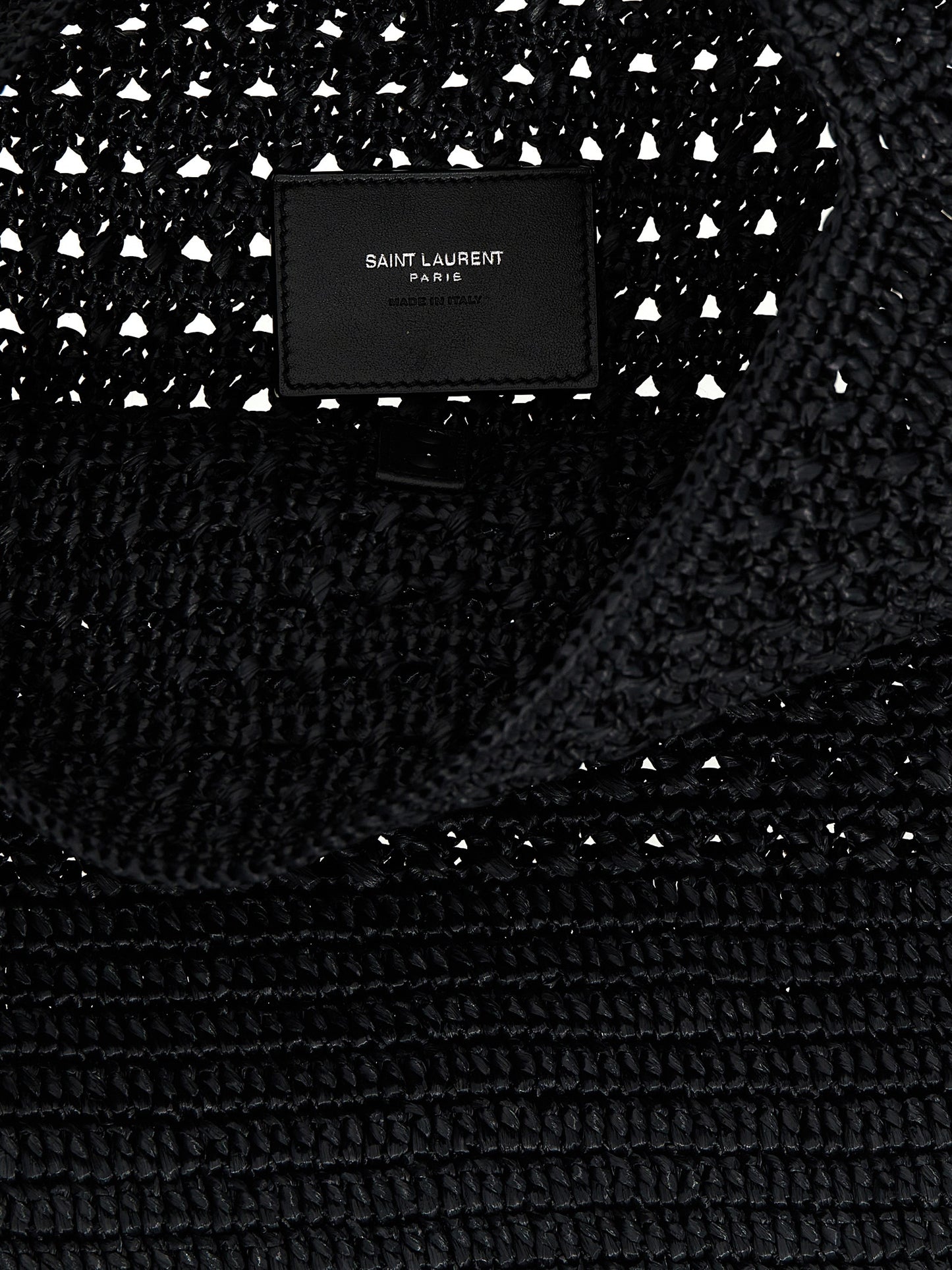 Shopper Tote Bag by Saint Laurent for unisex in raffia polyurethane leather black features an utilitarian-chic silhouette, showcasing the Le 5 A 7 Crochet Raffia Polyurethane Leather Shopper Tote Bag design with a secure , ample , and versatile shoulder-strap.