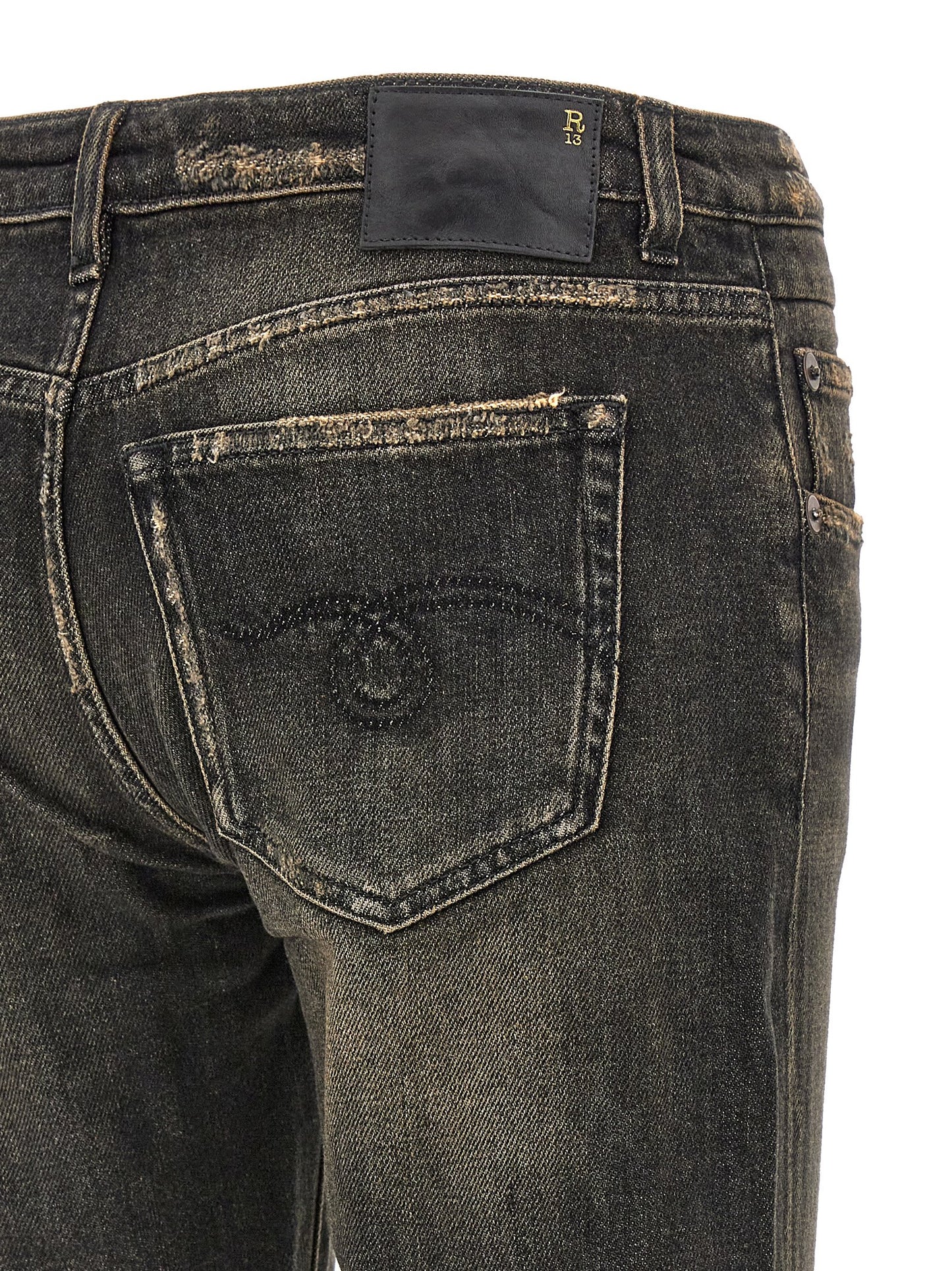 Jeans by R13 for women in stretch denim cotton black features an sartorial straight & boyfriend and long with a cut for a sartorial finish.