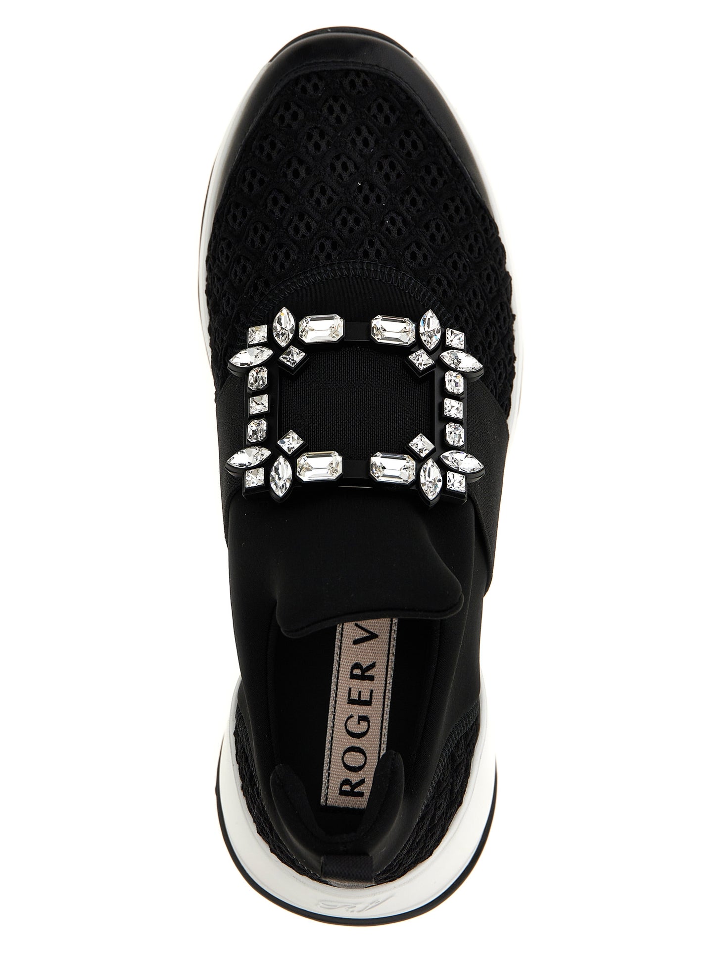 Athletic Sneakers by Roger Vivier for women in polyester leather black & signature features an exquisite silhouette, showcasing the premium athletic style of the Viv Women's Athletic Polyester Leather Sneakers with an exquisite finish.