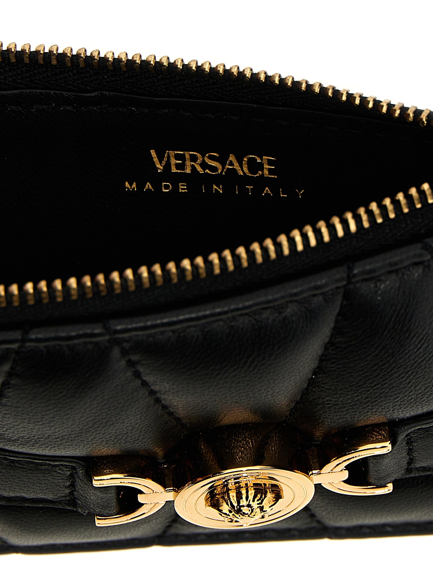 Cardholder Card Case by Versace for women in polyester & lamb leather black showcases a couture-grade silhouette from the Heart Medusa Polyester & Lamb Leather Cardholder Card Case collection, highlighting functional card-organization compact-design for a couture-grade finish.