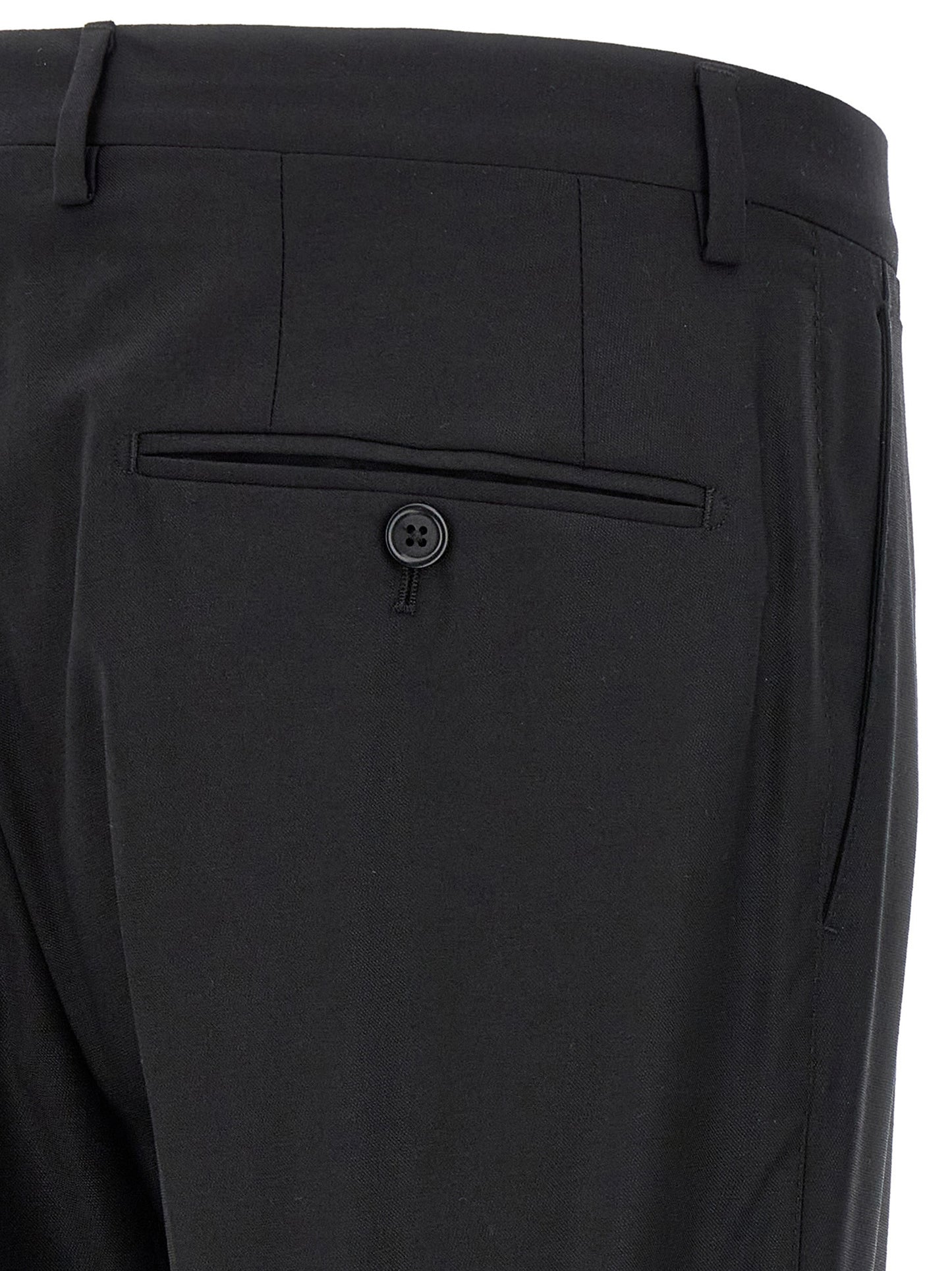 Pant Suit by Dolce & Gabbana for men in virgin wool & silk black features a tailored silhouette, showcasing a sophisticated and tailored straight-leg for a refined, professional look.