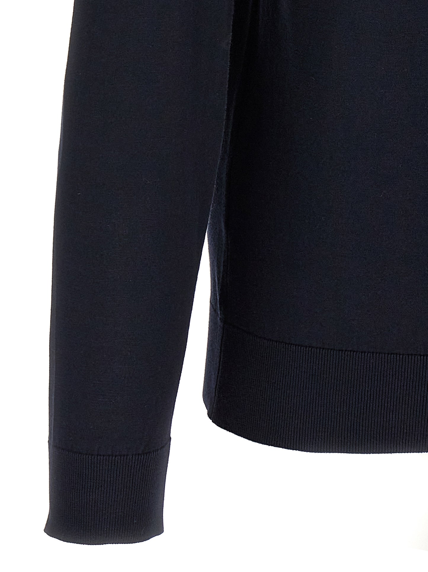 Cardigan by JOHN SMEDLEY for men in cotton blue features a dramatic silhouette, showcasing a sophisticated crew neckline and dramatic detail for a timeless, premium look.