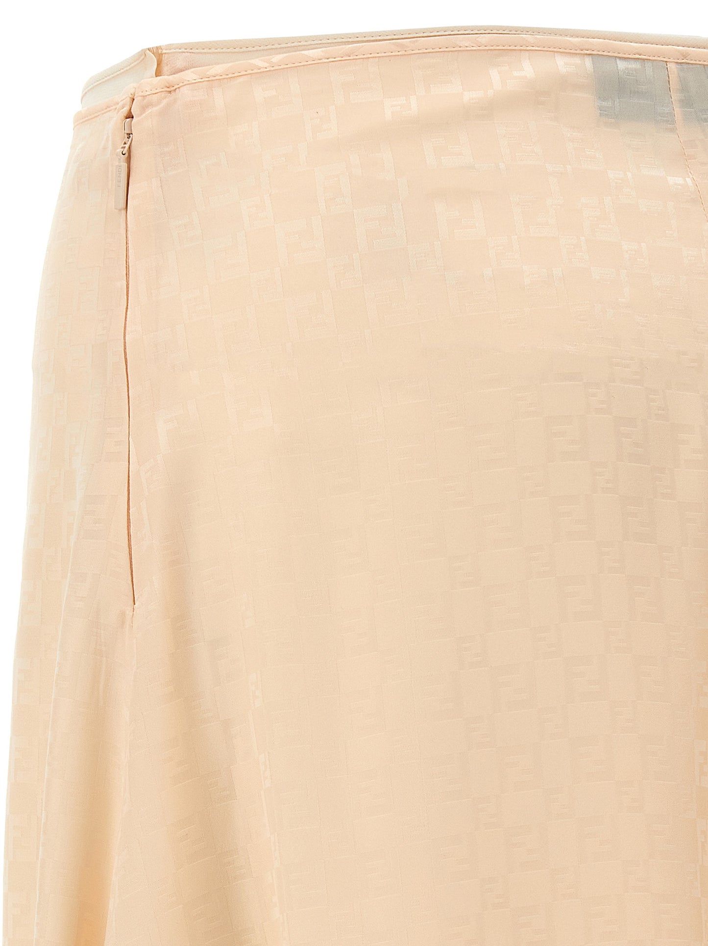 Skirt by Fendi for women in silk multicolor, pink, patterned & jacquard features an relaxed-yet-refined silhouette that elegantly showcases the Women's Flared Silk Skirt design and sophisticated midi.