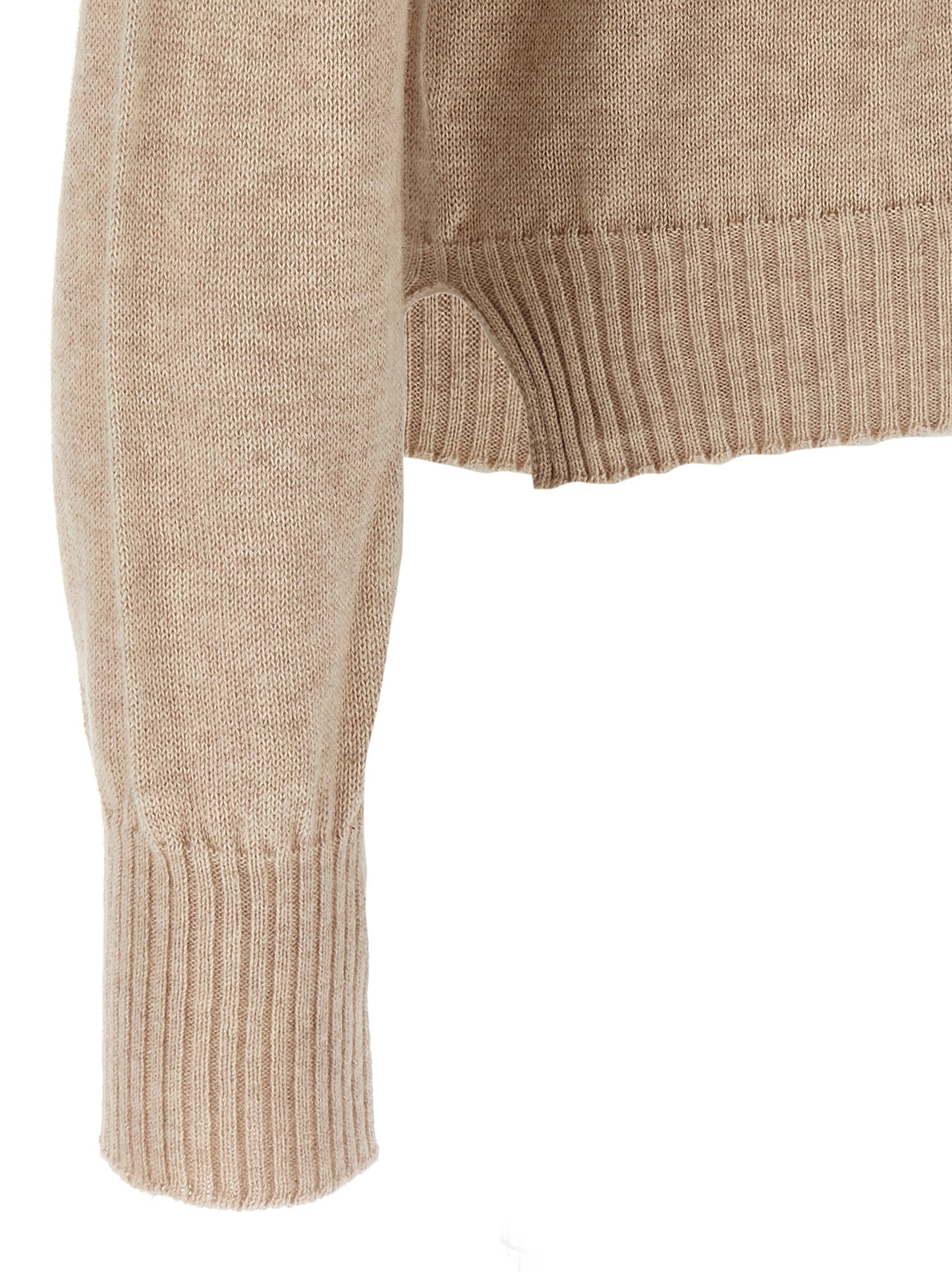 Cardigan by MA'RY'YA for men in modacrylic cotton & cashmere beige features a dramatic silhouette, showcasing a sophisticated and dramatic detail for a timeless, premium look.