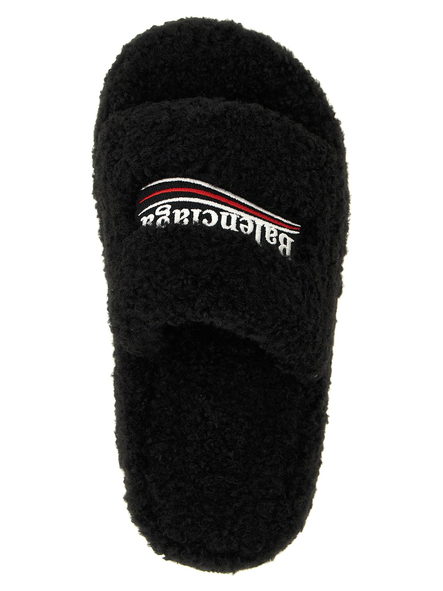Balenciaga Women's Faux Polyester Fur Sliders Flat Shoes - Black